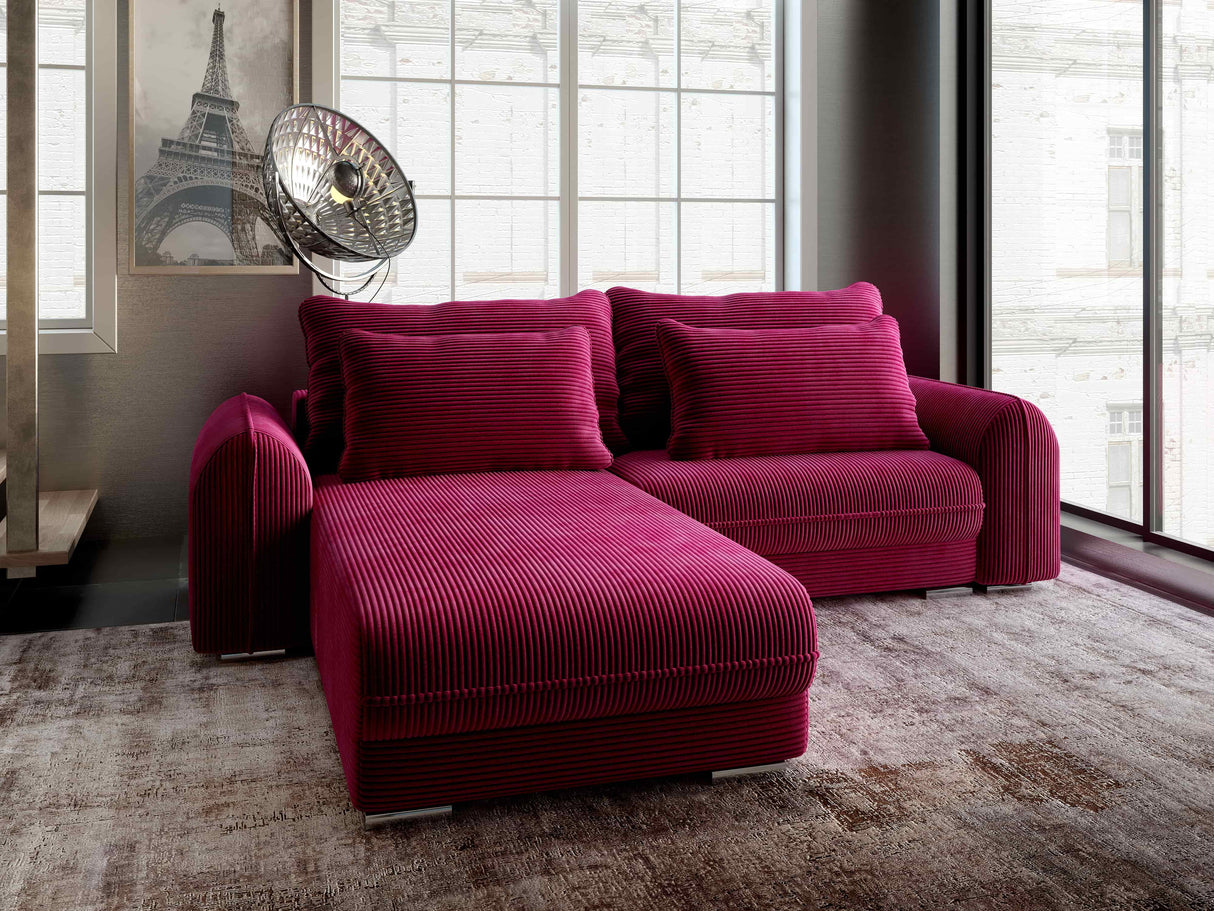 Colțar extensibil dumonde cu ladă de depozitare si sezut confortabil din spuma HR, Denver Zoom Rosu 275x185 cm Fabrica