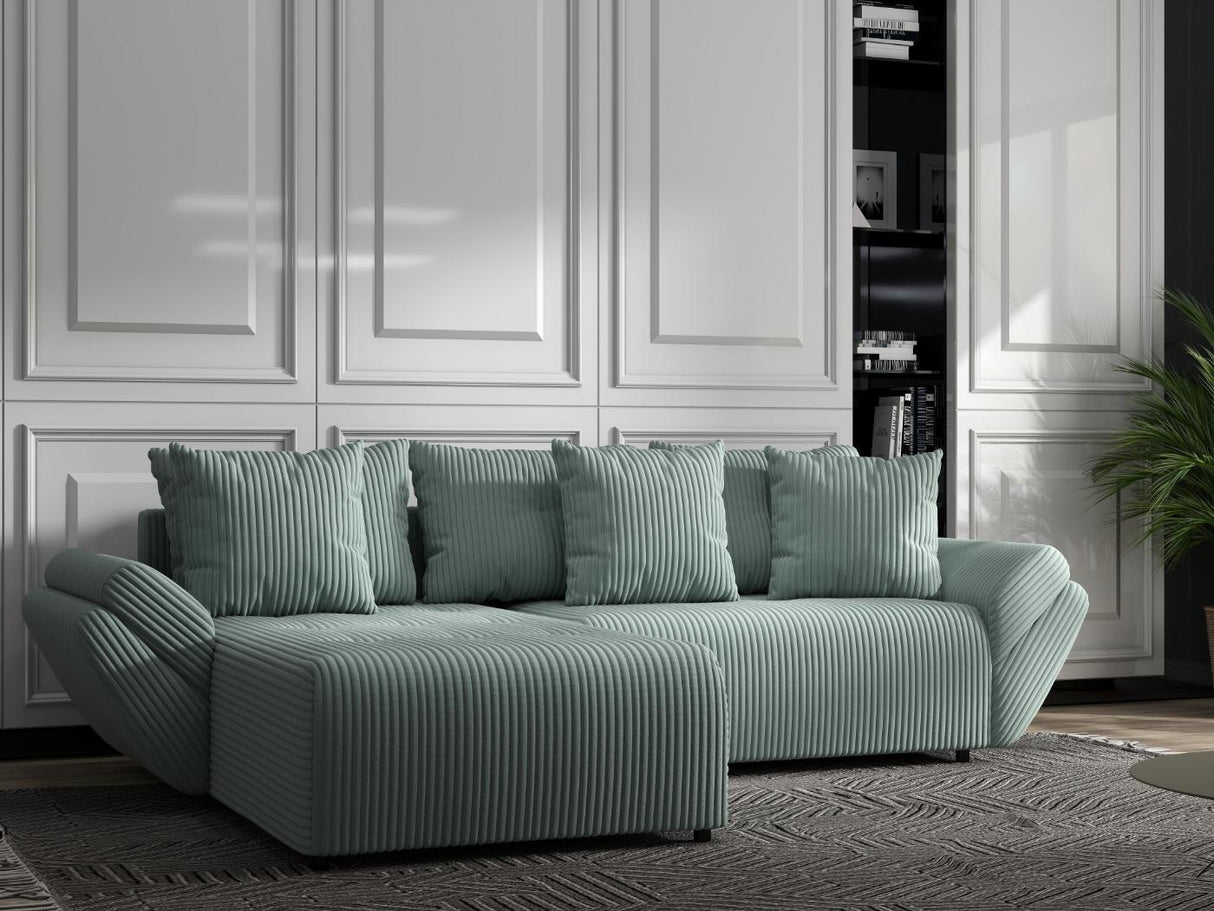 Colțar extensibil dumonde cu ladă de depozitare si sezut confortabil din spuma HR, Berlin Ambience Verde Mint 280x185 cm Fabrica