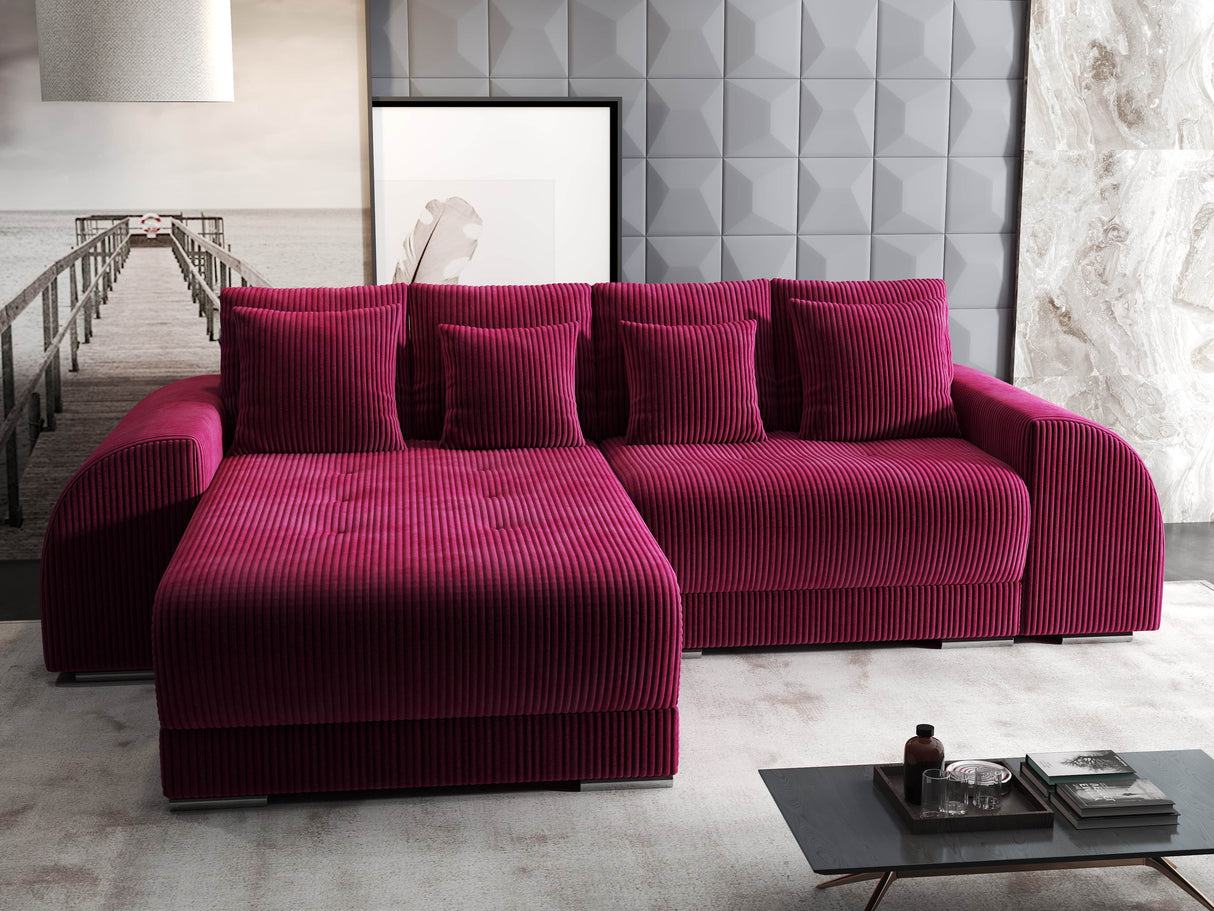 Colțar extensibil dumonde cu ladă de depozitare si sezut confortabil din spuma HR, Verona Zoom Rosu 290x185 cm Fabrica