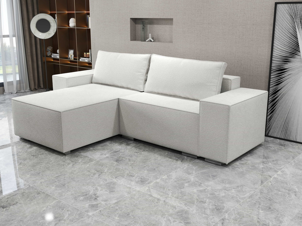 Colțar extensibil dumonde cu ladă de depozitare si sezut confortabil din spuma HR, Dream Euphoria Alb 290x185 cm Fabrica