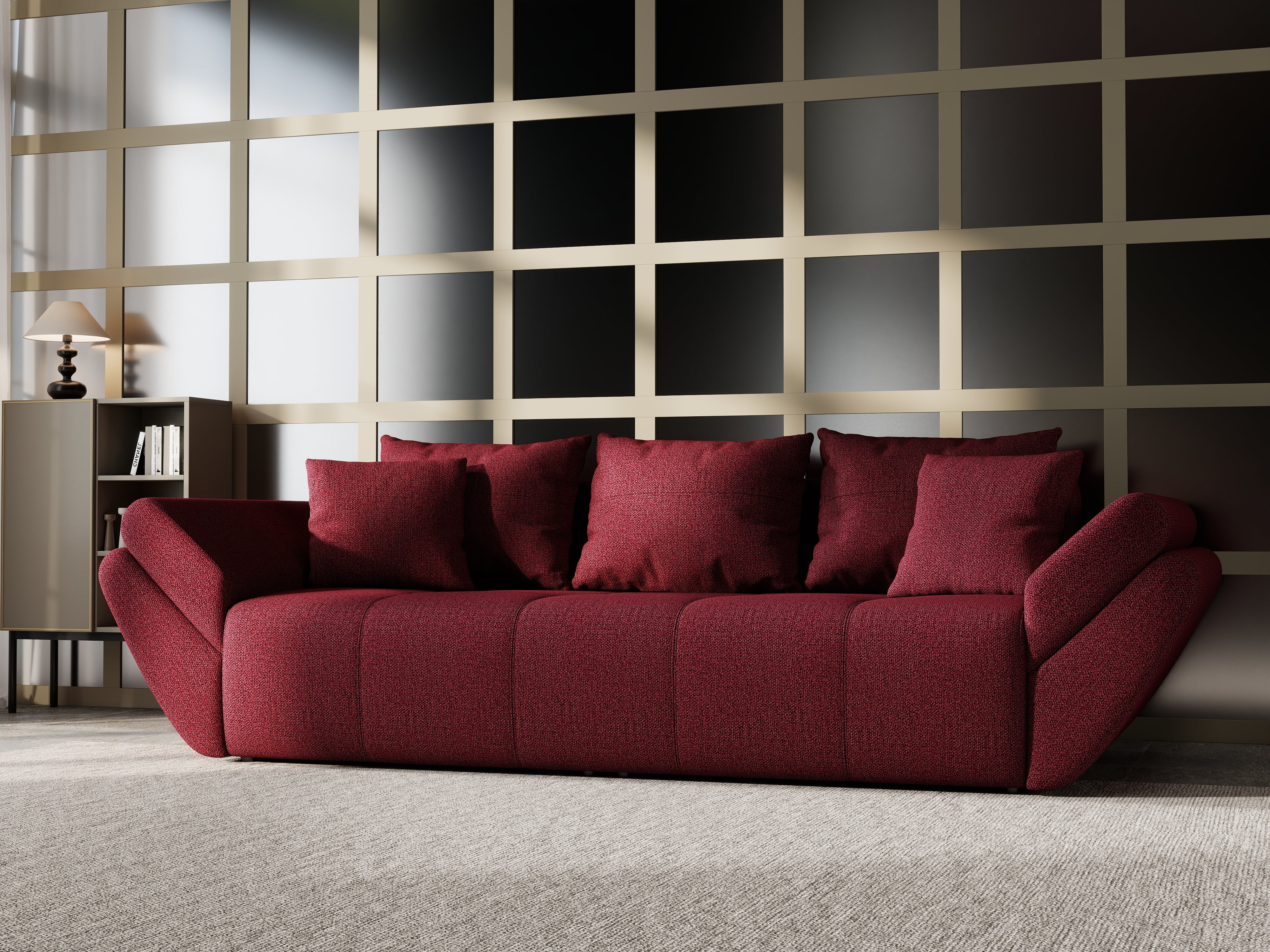 Canapea extensibilă dumonde cu ladă de depozitare si sezut confortabil din spuma HR, Berlin Red 250x100 cm Fabrica