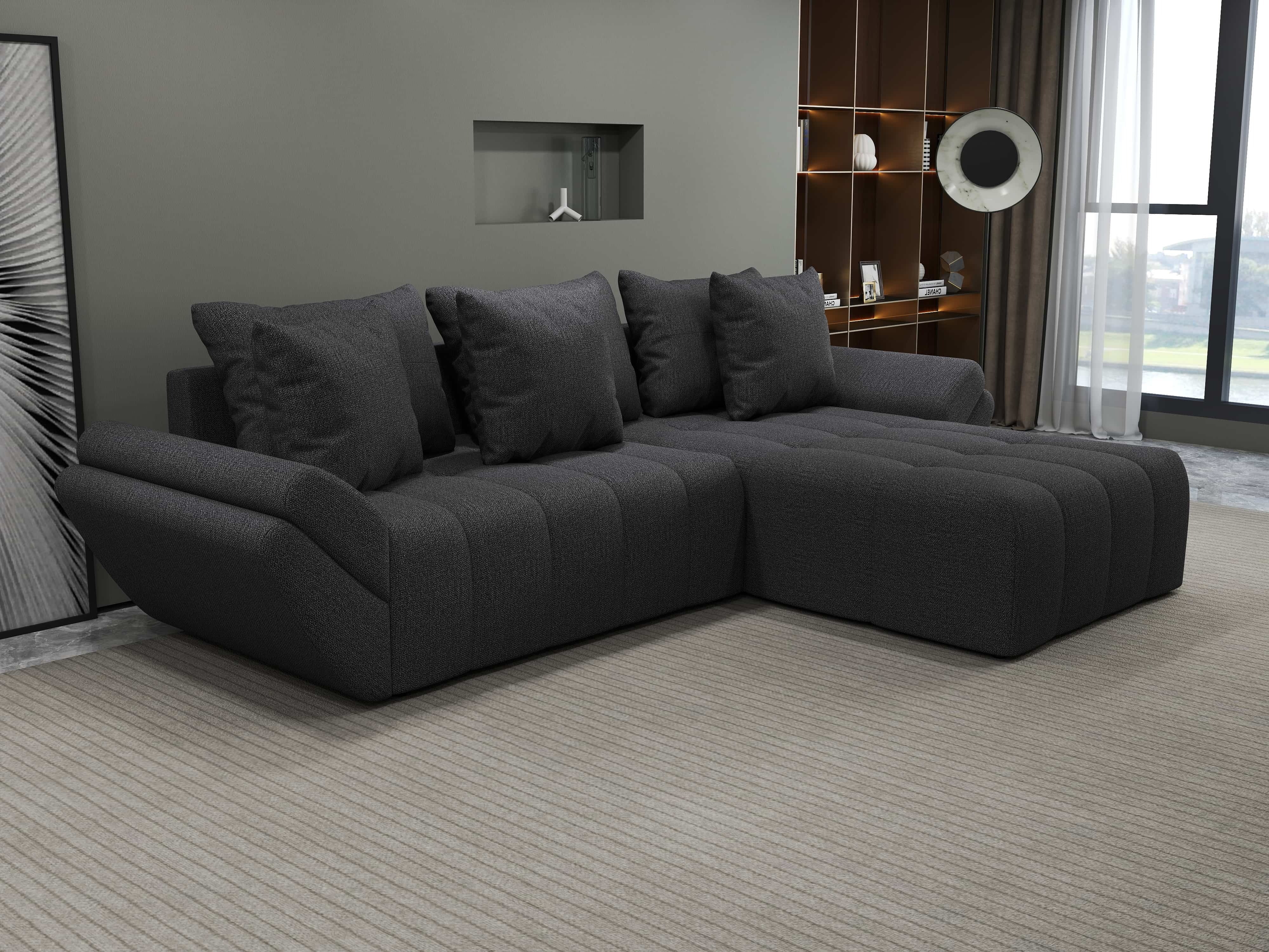 Colțar extensibil dumonde cu ladă de depozitare si sezut confortabil din spuma HR, Berlin Enjoy Gri Grafit 280x185 cm II Fabrica
