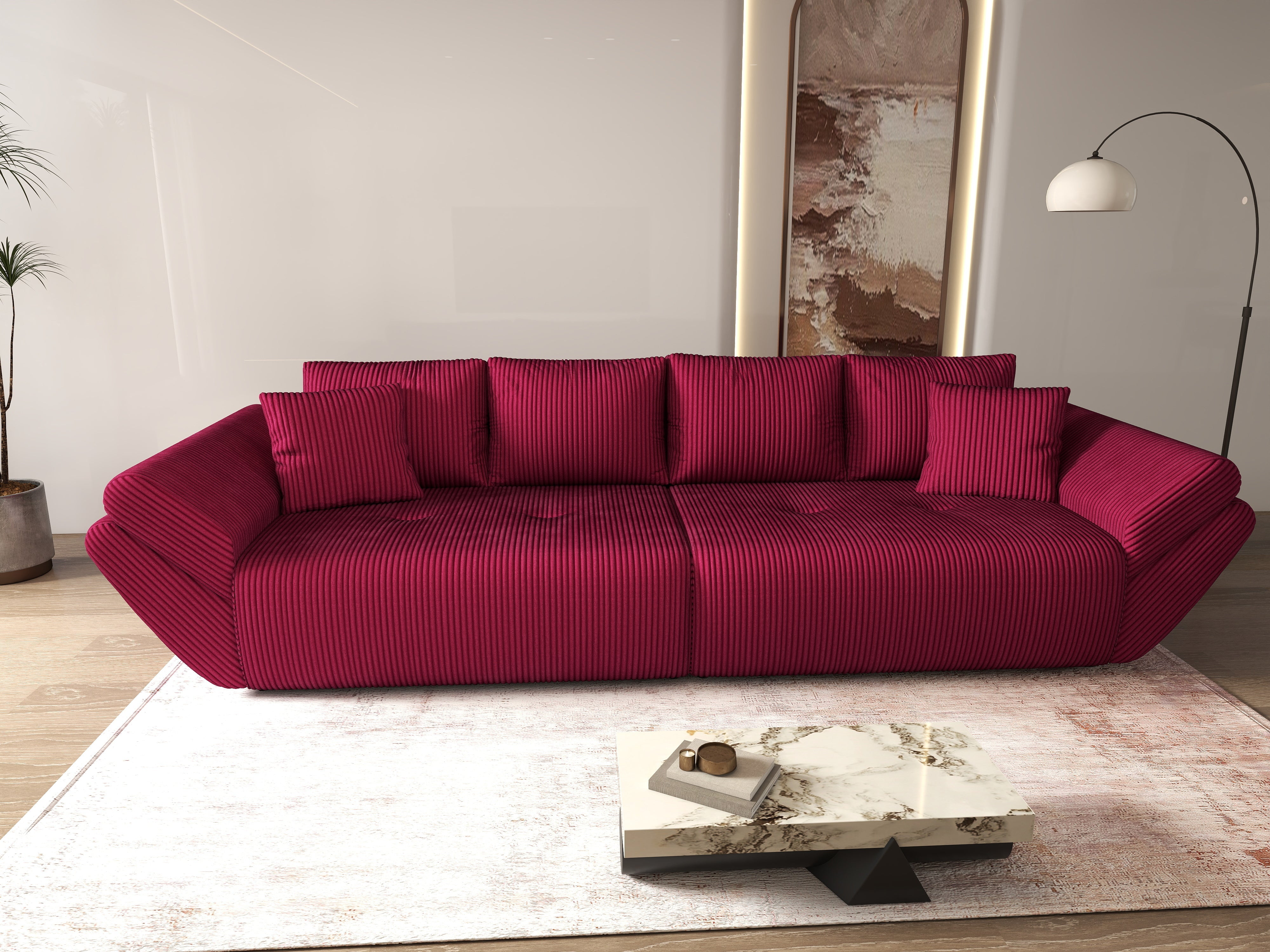 Canapea extensibilă dumonde cu ladă de depozitare si sezut confortabil din spuma HR, Berlin Zoom Red 300x100 cm Fabrica