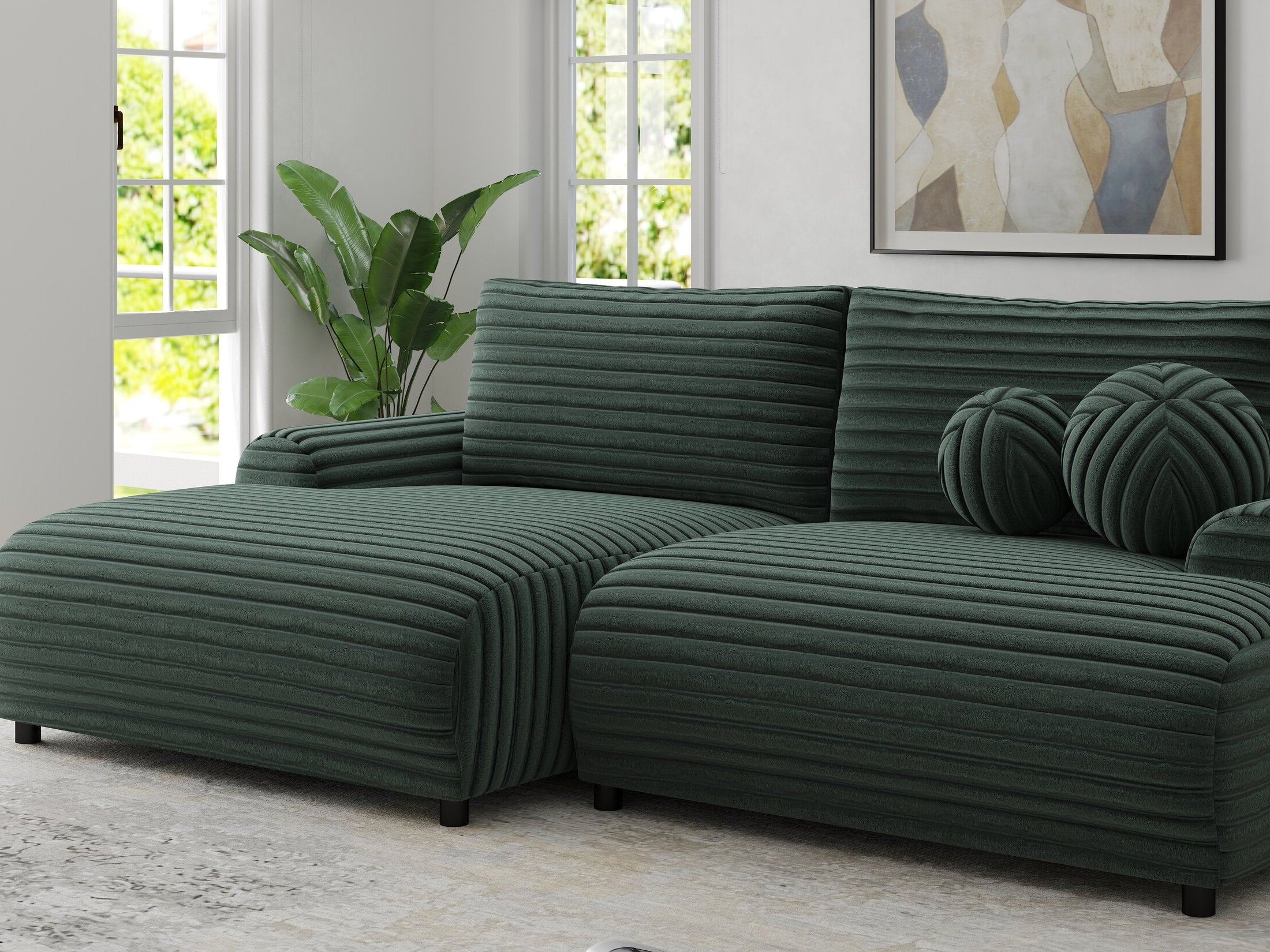 Colțar extensibil dumonde cu ladă de depozitare și șezut confortabil din spumă HR, Carlo Ambience Verde 240x145 cm