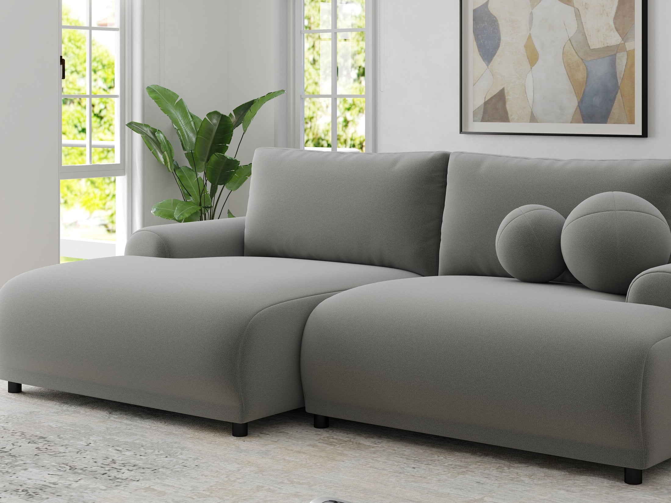 Colțar extensibil dumonde cu ladă de depozitare și șezut confortabil din spumă HR, Carlo Royal Gri 240x145 cm