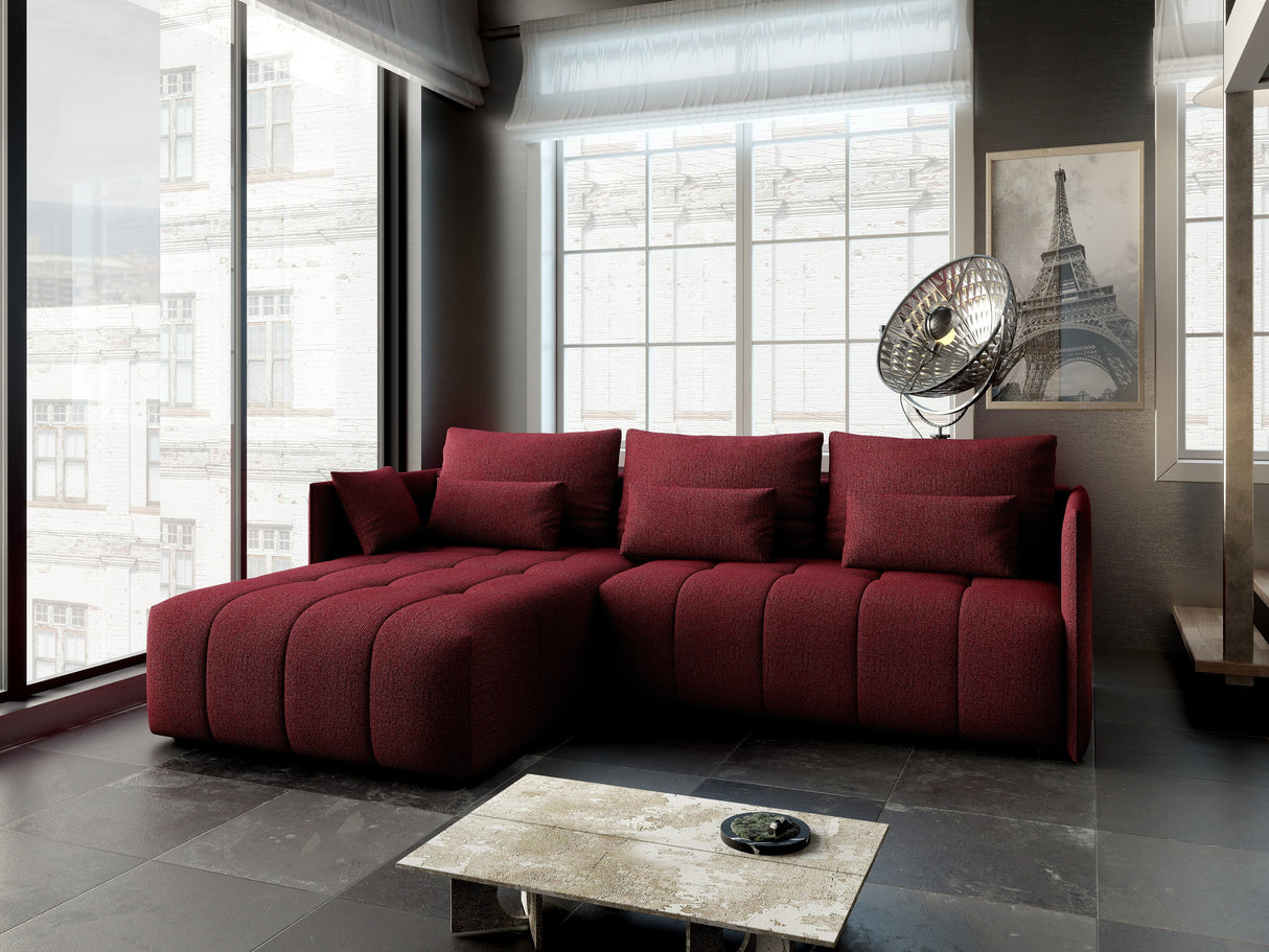 Colțar extensibil dumonde cu ladă de depozitare si sezut confortabil din spuma HR, Malta Bordoux 235x185 cm Fabrica