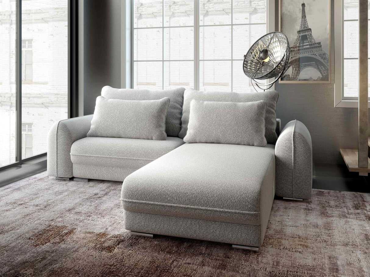 Colțar extensibil dumonde cu ladă de depozitare si sezut confortabil din spuma HR, Denver Euphoria Gri 275x185 cm II Fabrica