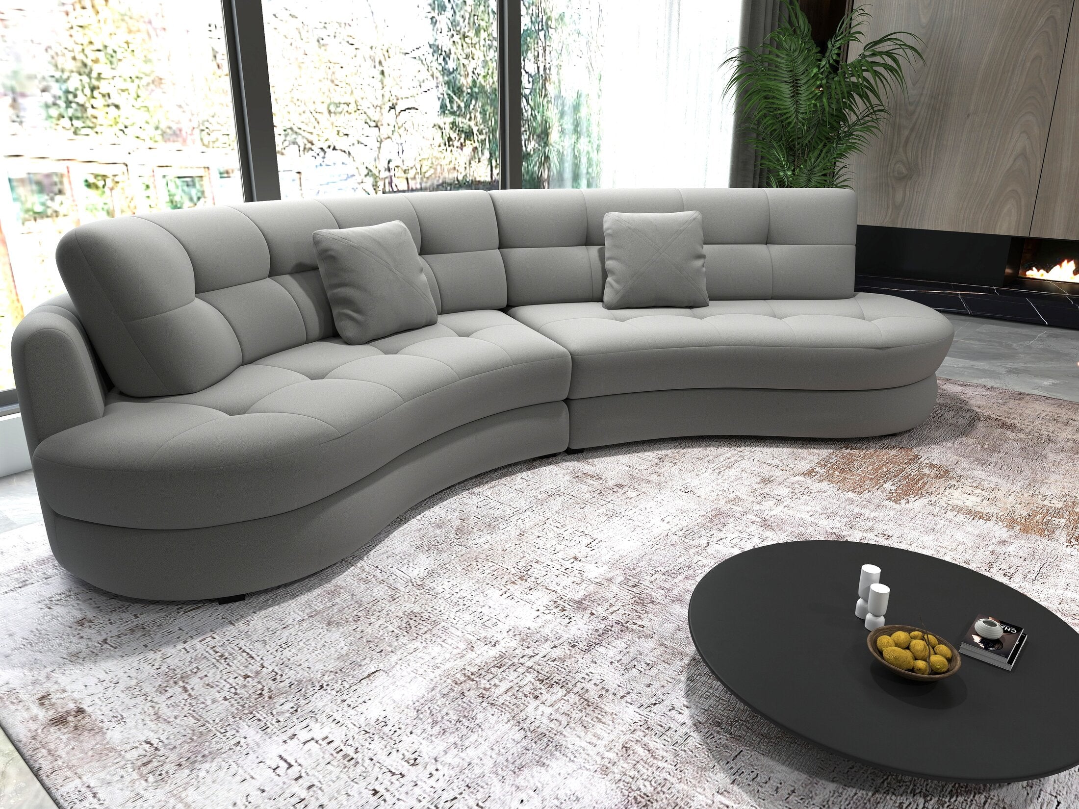 Canapea semirotunda dumonde cu șezut confortabil din spumă HR, Roma  Royal Gri 300x160 cm