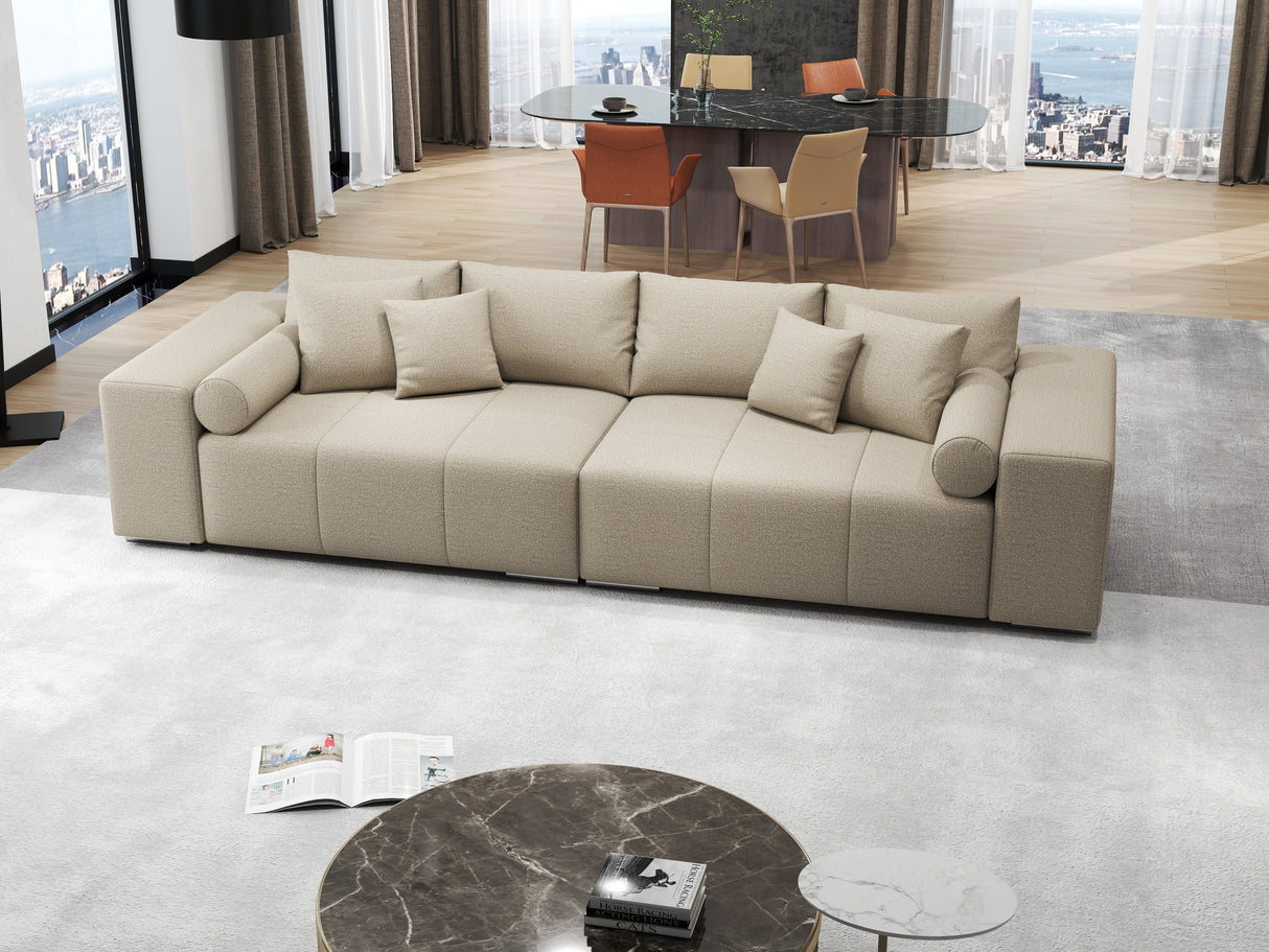 Canapea extensibilă dumonde cu ladă de depozitare si sezut confortabil din spuma HR, Marbela Enjoy Lux Bej XXL 295x100 cm fabrica