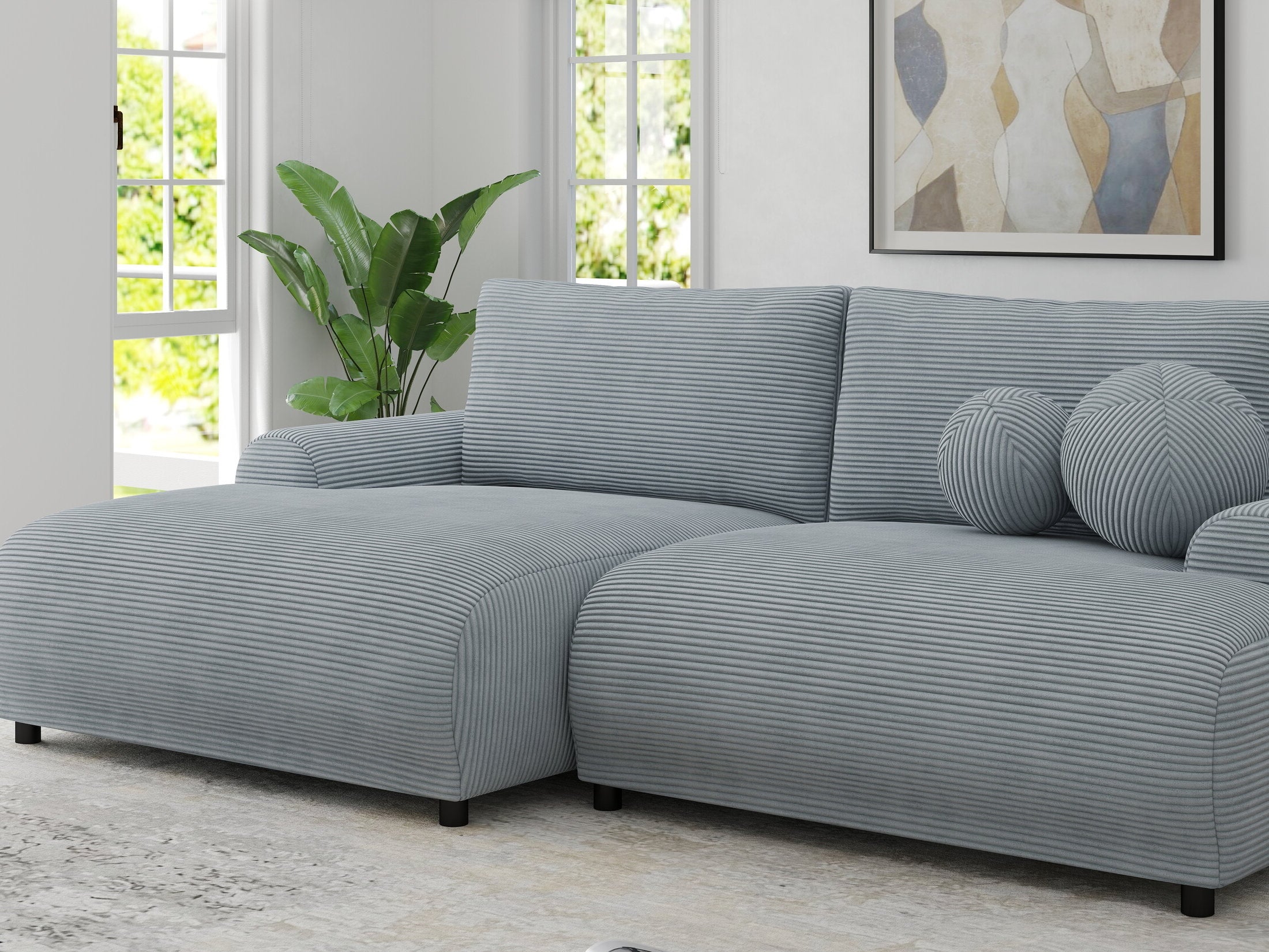 Colțar extensibil dumonde cu ladă de depozitare și șezut confortabil din spumă HR, Carlo Zoom Gri Mint 240x145 cm