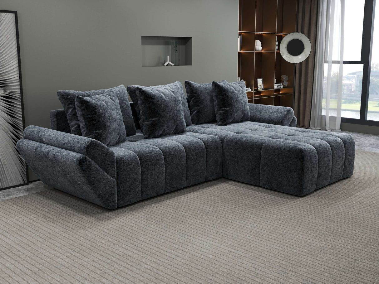 Colțar extensibil dumonde cu ladă de depozitare si sezut confortabil din spuma HR, Berlin Euphoria Gri Grafit 280x185 cm II Fabrica