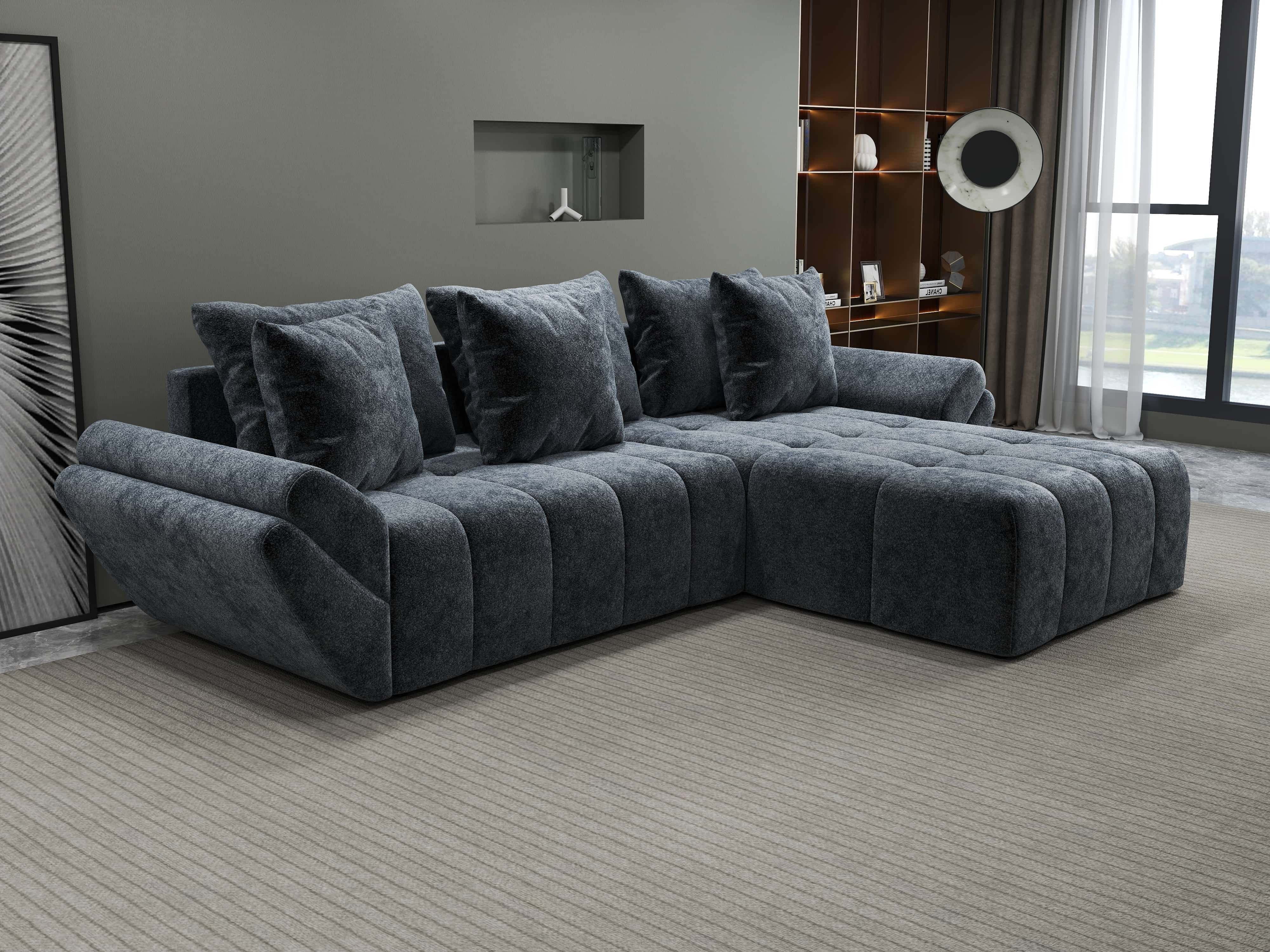 Colțar extensibil dumonde cu ladă de depozitare si sezut confortabil din spuma HR, Berlin Euphoria Gri Grafit 280x185 cm II Fabrica