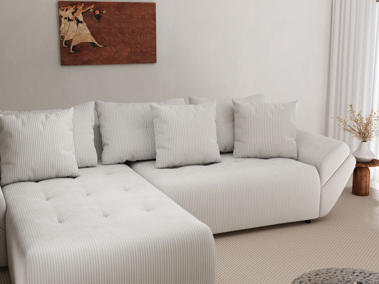 Colțar extensibil dumonde cu ladă de depozitare si sezut confortabil din spuma HR, Berlin Zoom Pearl 280x185 cm Fabrica