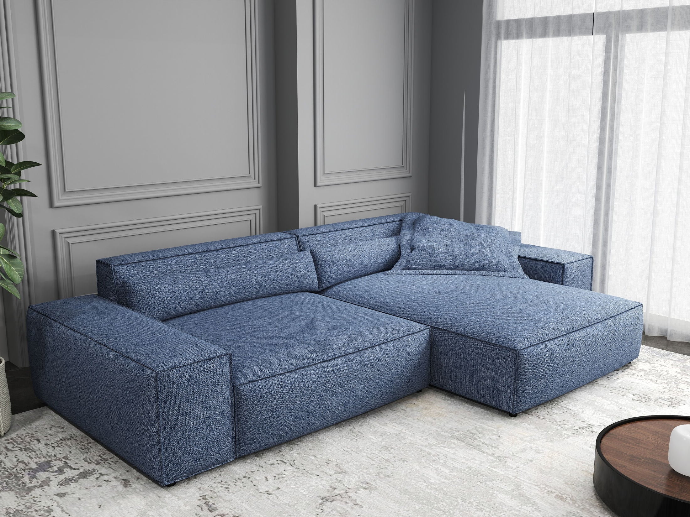 Colțar dumonde cu șezut confortabil din spumă HR, Marvelo Enjoy Albastru 264x175 cm II