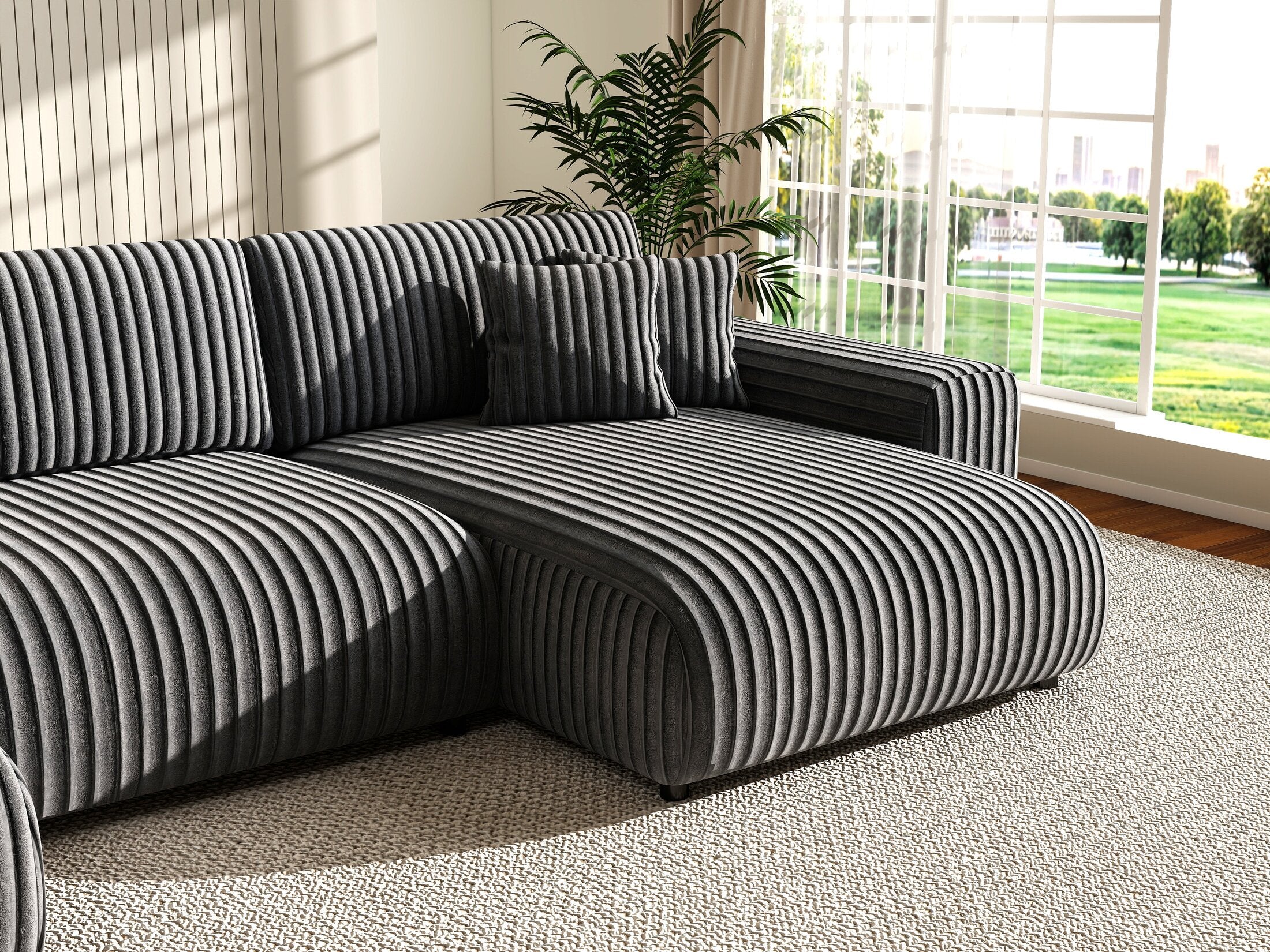 Colțar extensibil dumonde cu ladă de depozitare si sezut confortabil din spuma HR, Sarina U Ambience Gri 350x168 cm