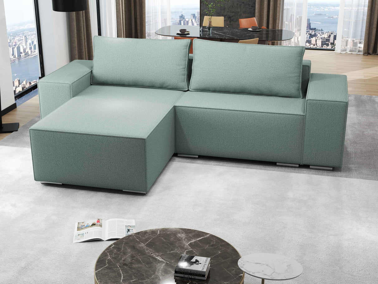 Colțar extensibil dumonde cu ladă de depozitare si sezut confortabil din spuma HR, Dream Enjoy Verde Mint 290x185 cm Fabrica