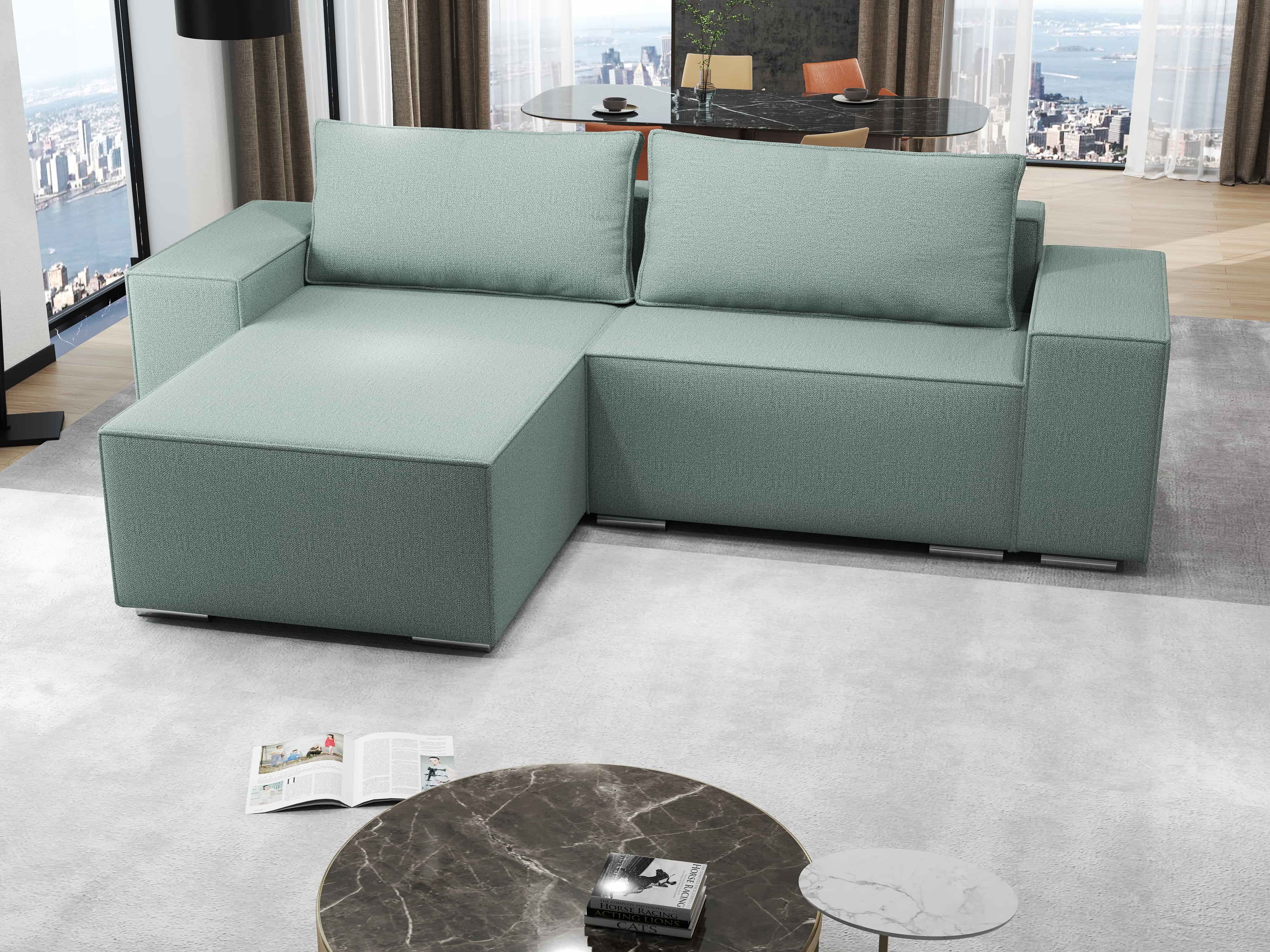 Colțar extensibil dumonde cu ladă de depozitare si sezut confortabil din spuma HR, Dream Enjoy Mint 290x185 cm Fabrica