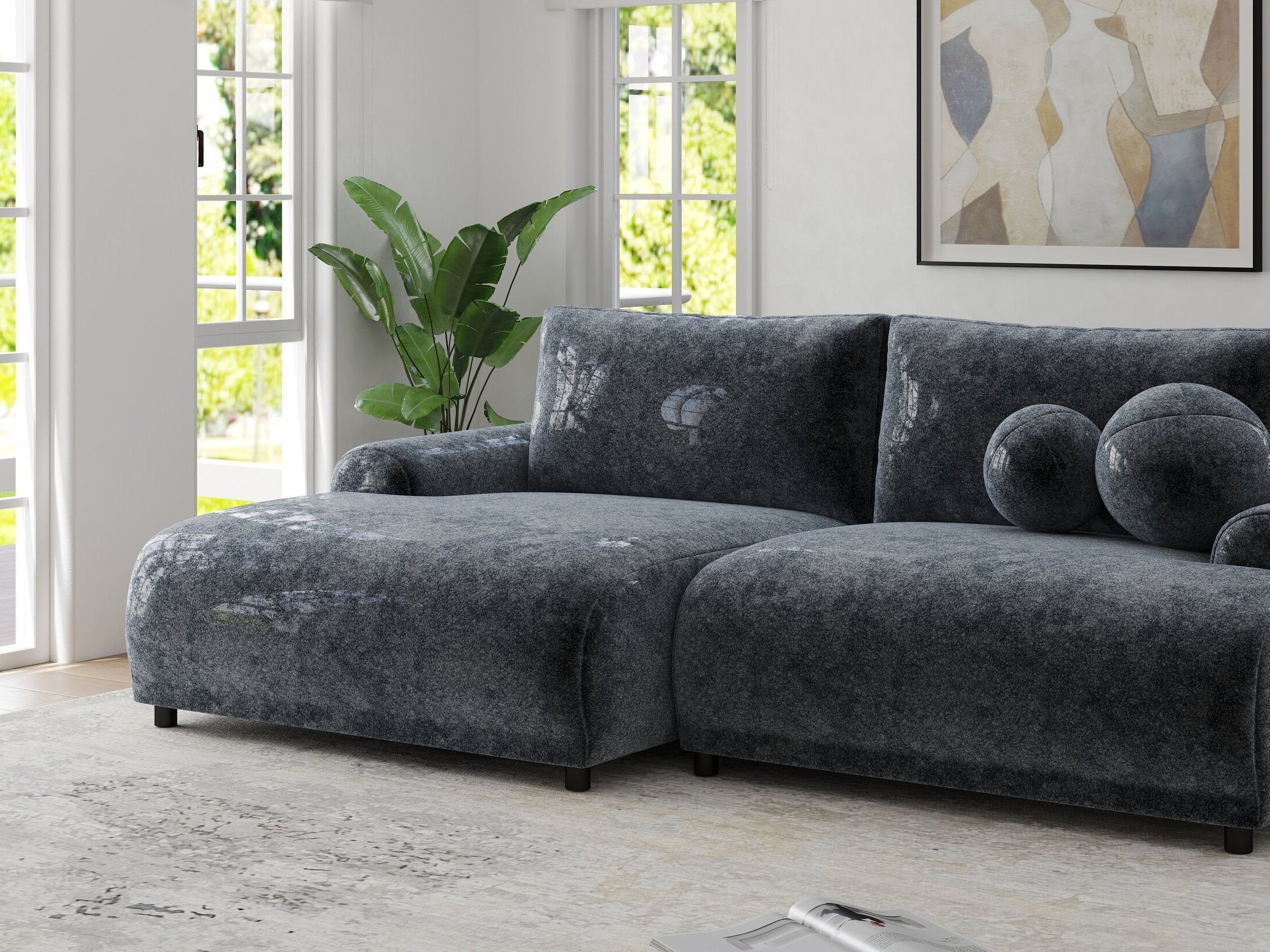 Colțar extensibil dumonde cu ladă de depozitare și șezut confortabil din spumă HR, Carlo Euphoria Gri Grafit 240x145 cm