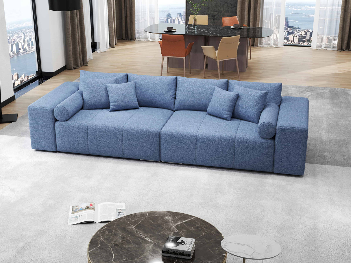 Canapea extensibilă dumonde cu ladă de depozitare si sezut confortabil din spuma HR, Marbela Enjoy Lux Blue XXL 295x100 cm fabrica