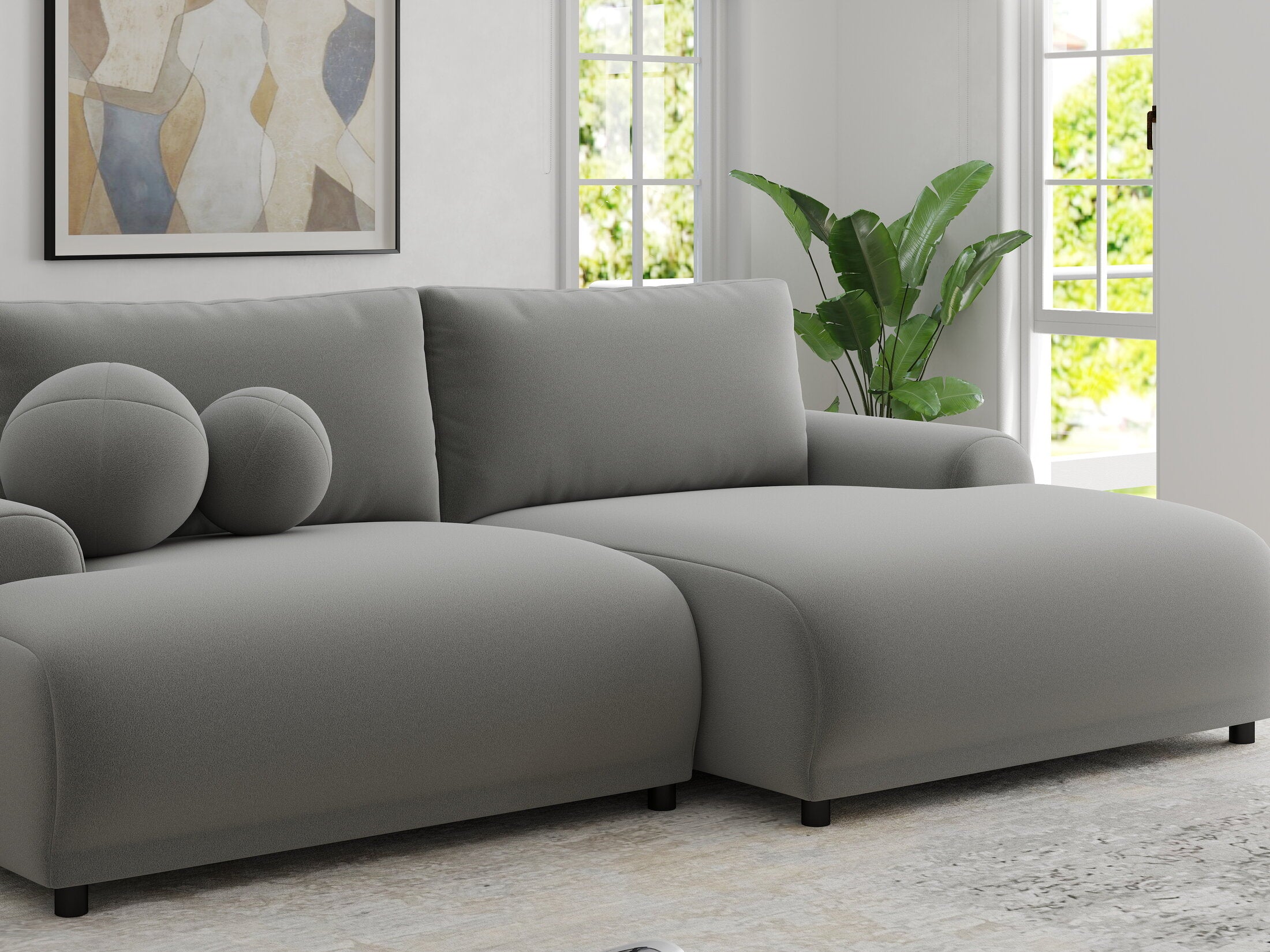 Colțar extensibil dumonde cu ladă de depozitare și șezut confortabil din spumă HR, Carlo Royal Gri 240x145 cm II