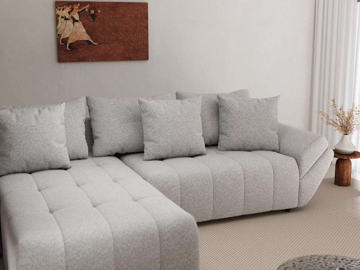 Colțar extensibil dumonde cu ladă de depozitare si sezut confortabil din spuma HR, Berlin Euphoria Gri 280x185 cm Fabrica