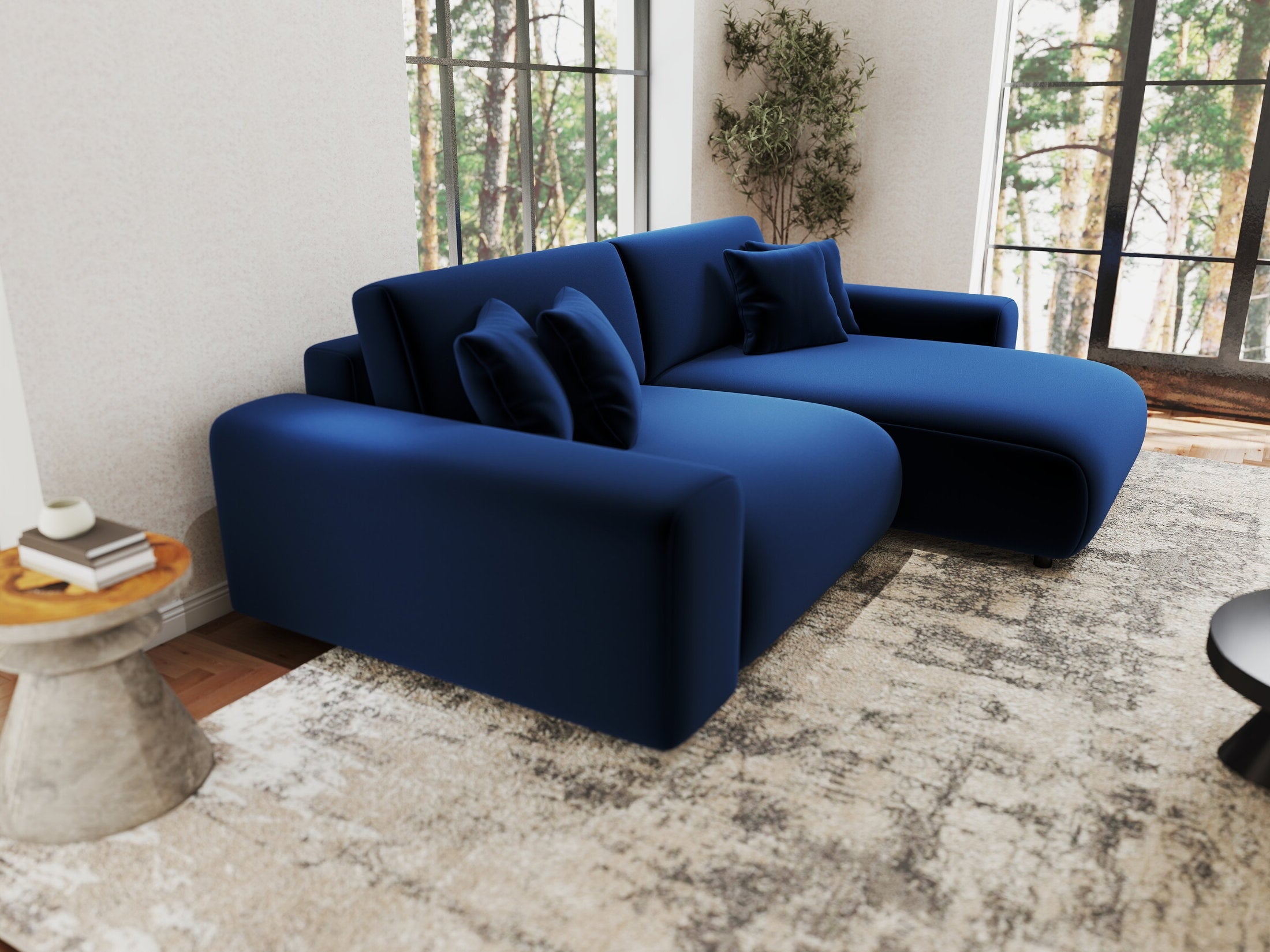 Colțar extensibil dumonde cu ladă de depozitare si sezut confortabil din spuma HR, Sarina Royal Albastru Navy 255x168 cm II