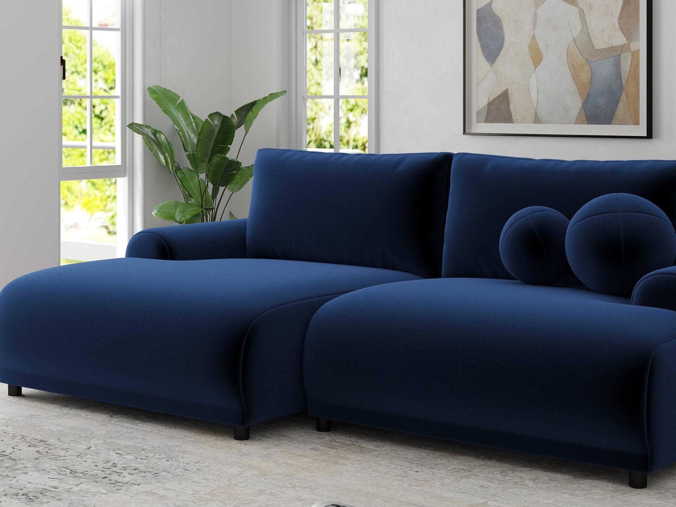 Colțar extensibil dumonde cu ladă de depozitare și șezut confortabil din spumă HR, Carlo Royal Albastru Navy 240x145 cm