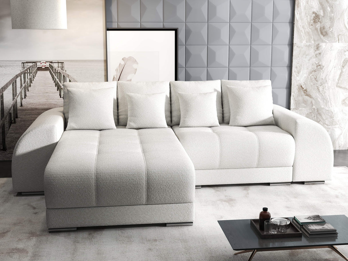 Colțar extensibil dumonde cu ladă de depozitare si sezut confortabil din spuma HR, Verona Euphoria Alb 290x185 cm Fabrica