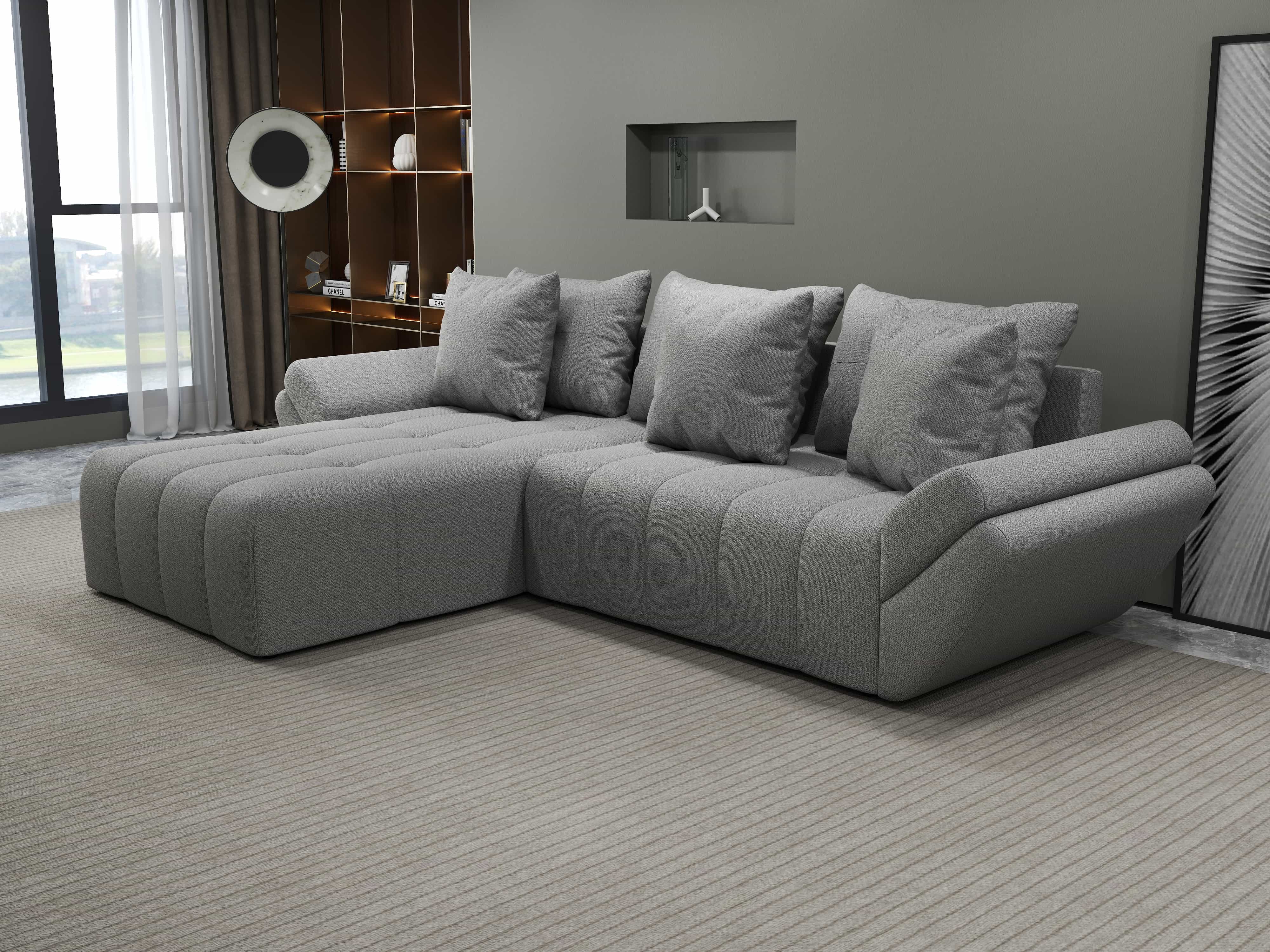 Colțar extensibil dumonde cu ladă de depozitare si sezut confortabil din spuma HR, Berlin Enjoy Gri 280x185 cm Fabrica