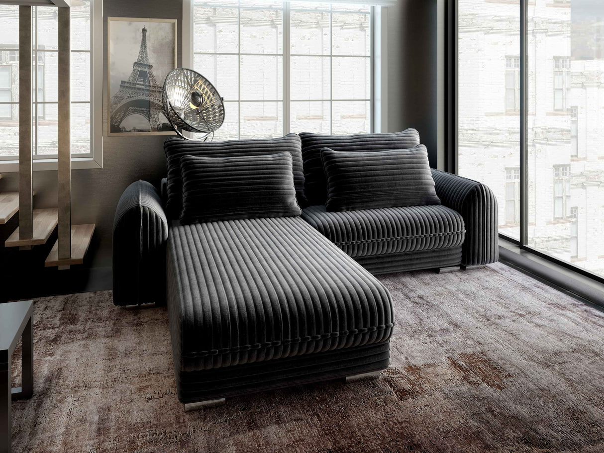 Colțar extensibil dumonde cu ladă de depozitare si sezut confortabil din spuma HR, Denver Ambience Gri 275x185 cm Fabrica