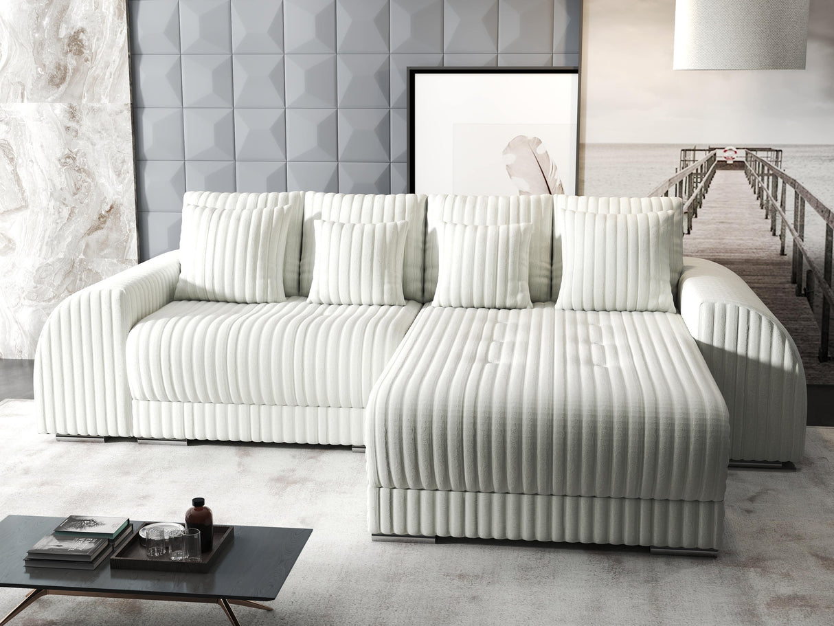 Colțar extensibil dumonde cu ladă de depozitare si sezut confortabil din spuma HR, Verona Ambience Alb II 290x185 cm Fabrica
