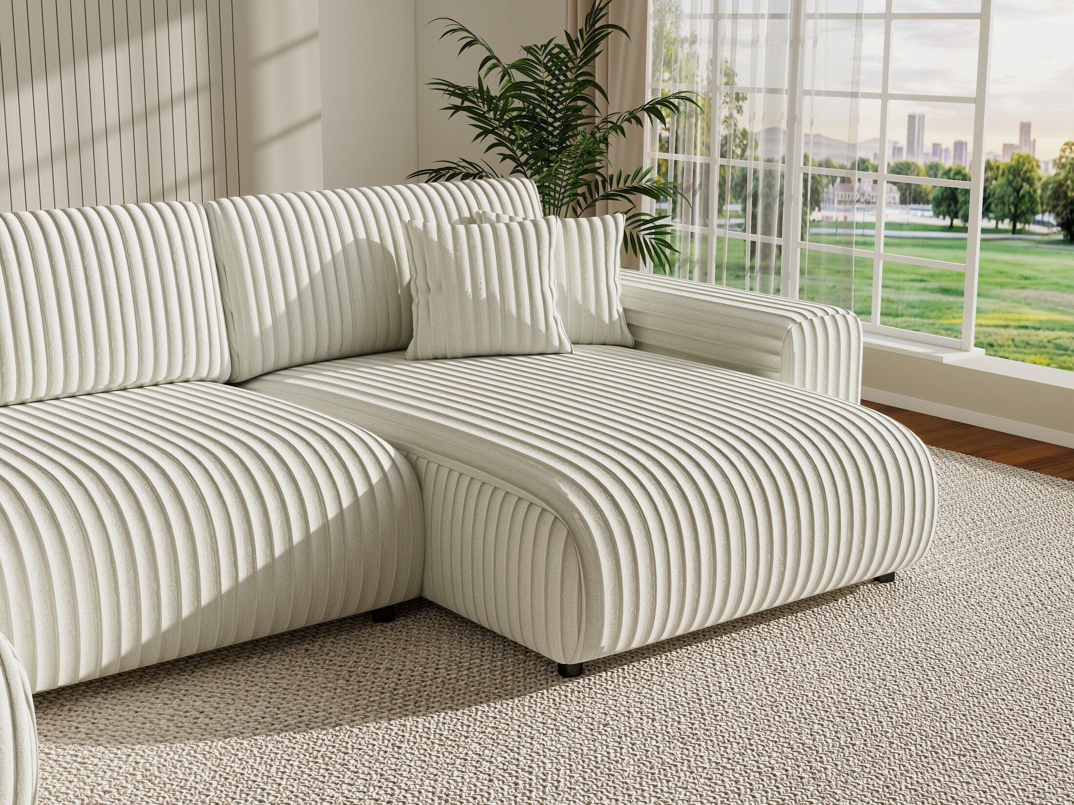 Colțar extensibil dumonde cu ladă de depozitare si sezut confortabil din spuma HR, Sarina U Ambience Alb 350x168 cm