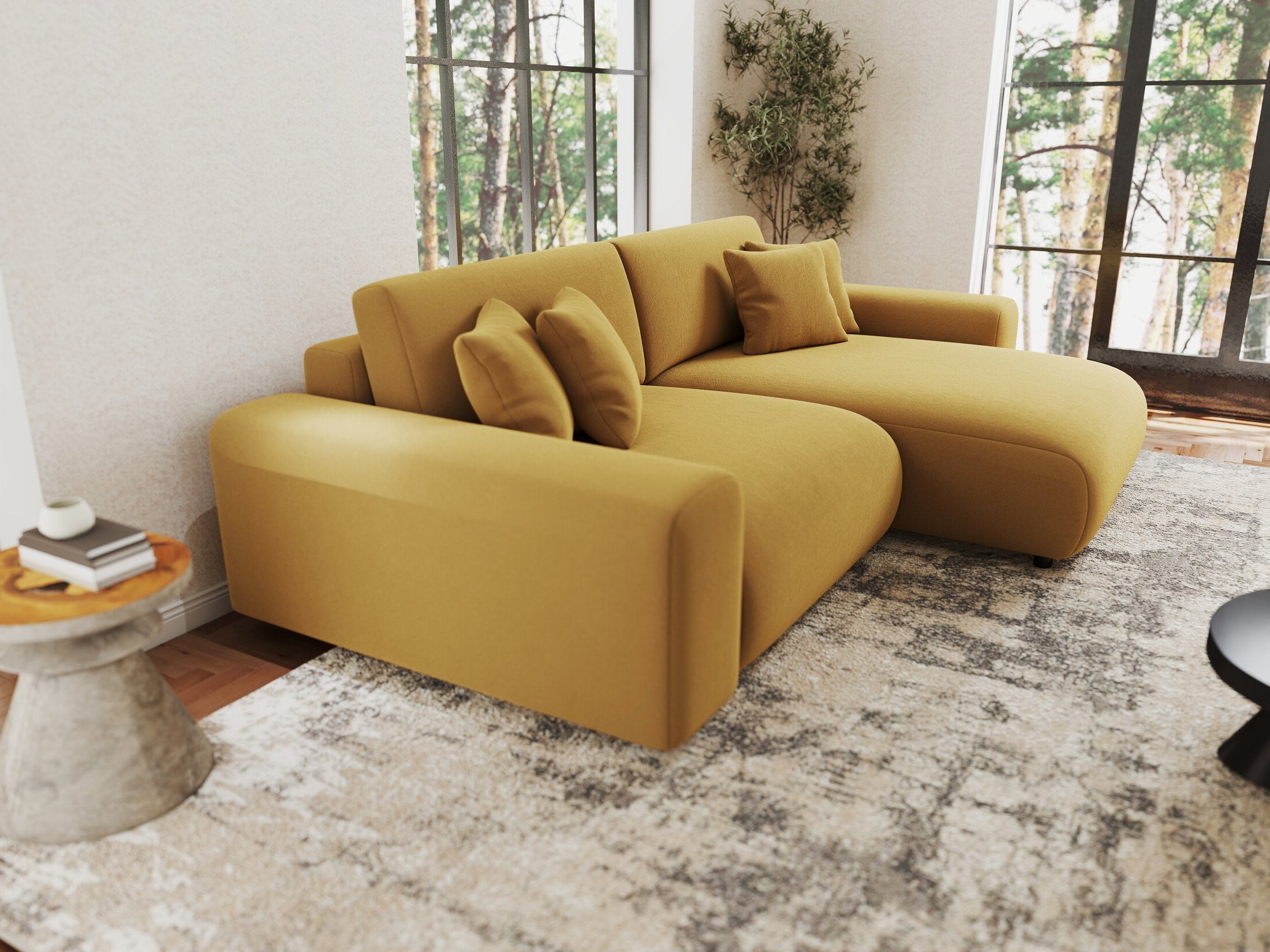 Colțar extensibil dumonde cu ladă de depozitare si sezut confortabil din spuma HR, Sarina Royal Mustar 255x168 cm II