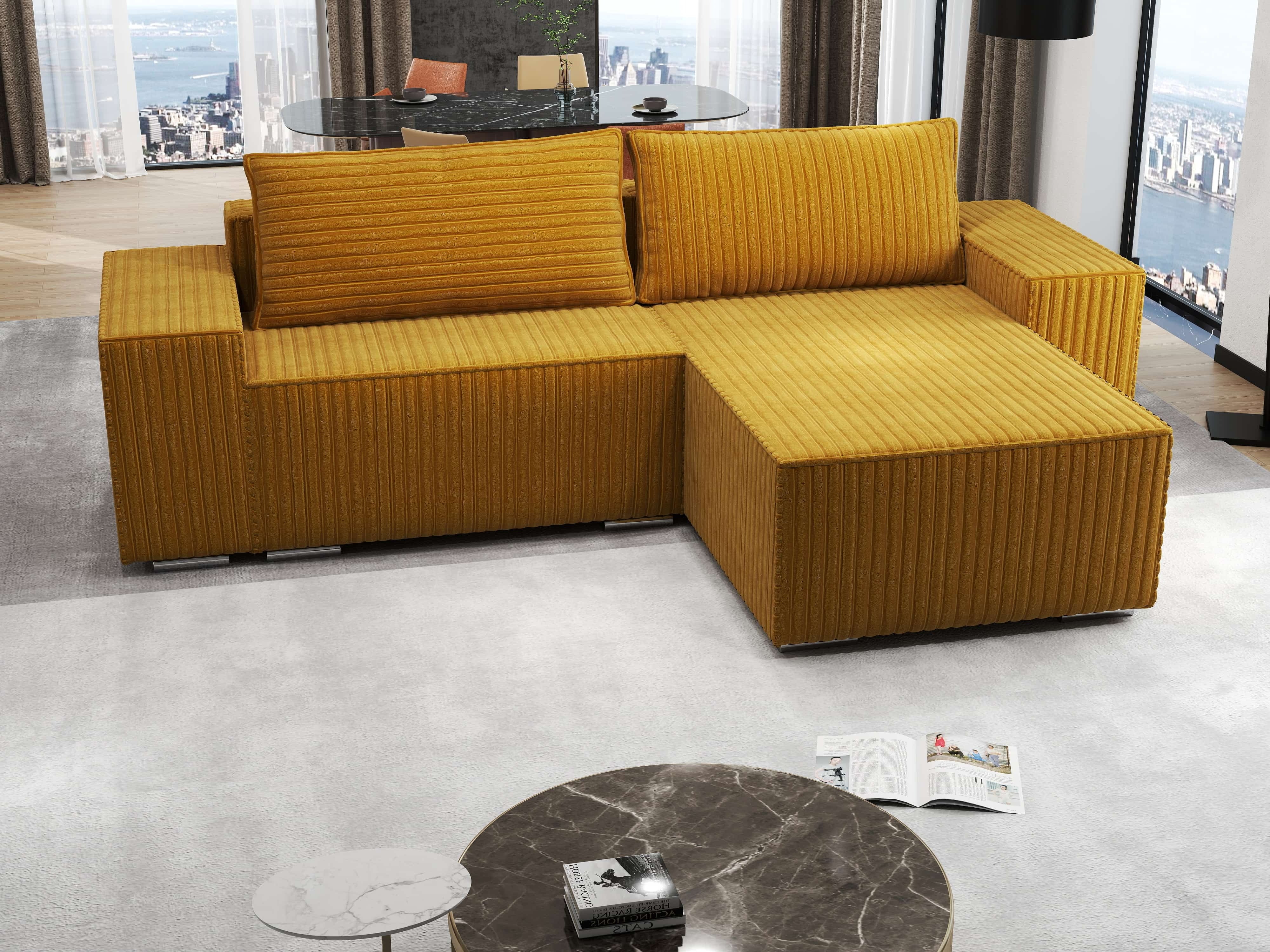 Colțar extensibil dumonde cu ladă de depozitare si sezut confortabil din spuma HR, Dream Ambience Mustar 290x185 cm II Fabrica