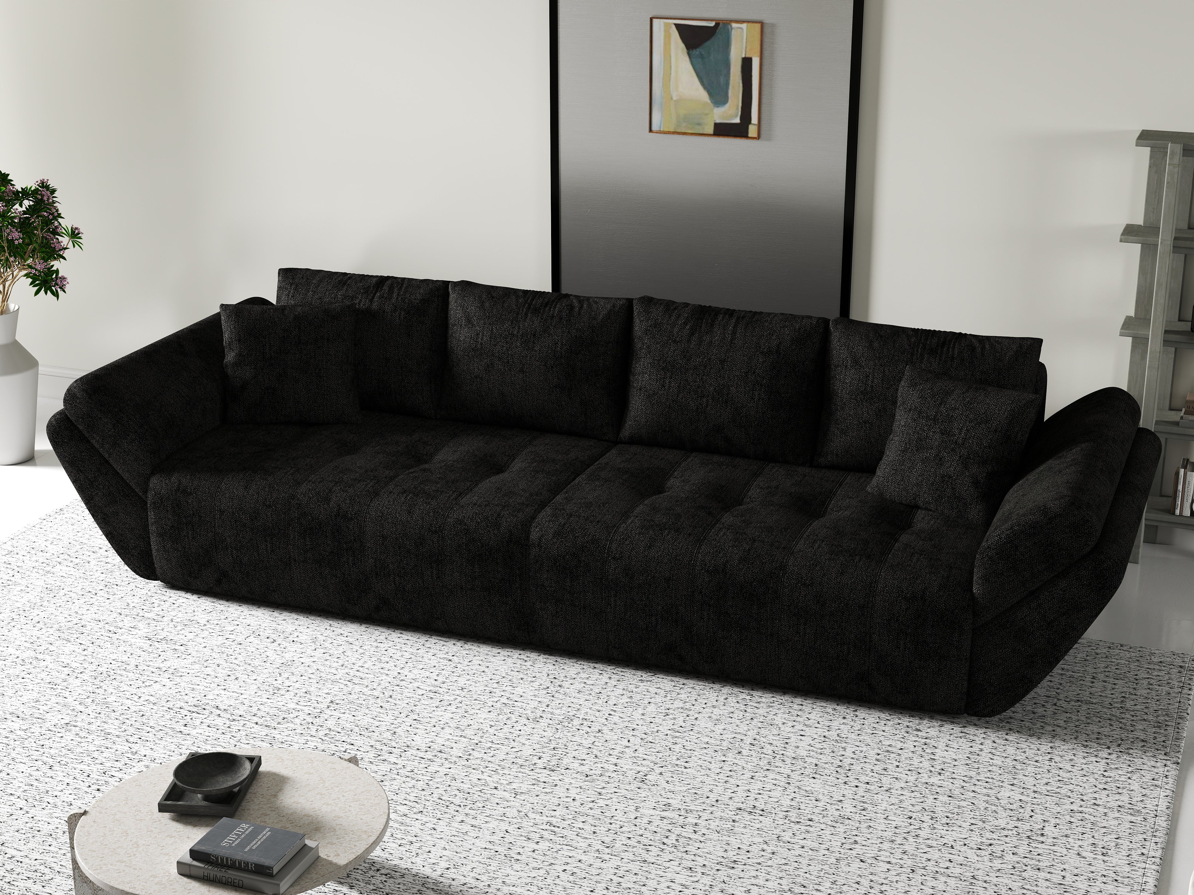 Canapea extensibilă dumonde cu ladă de depozitare si sezut confortabil din spuma HR, Berlin Black 300x100 cm Fabrica
