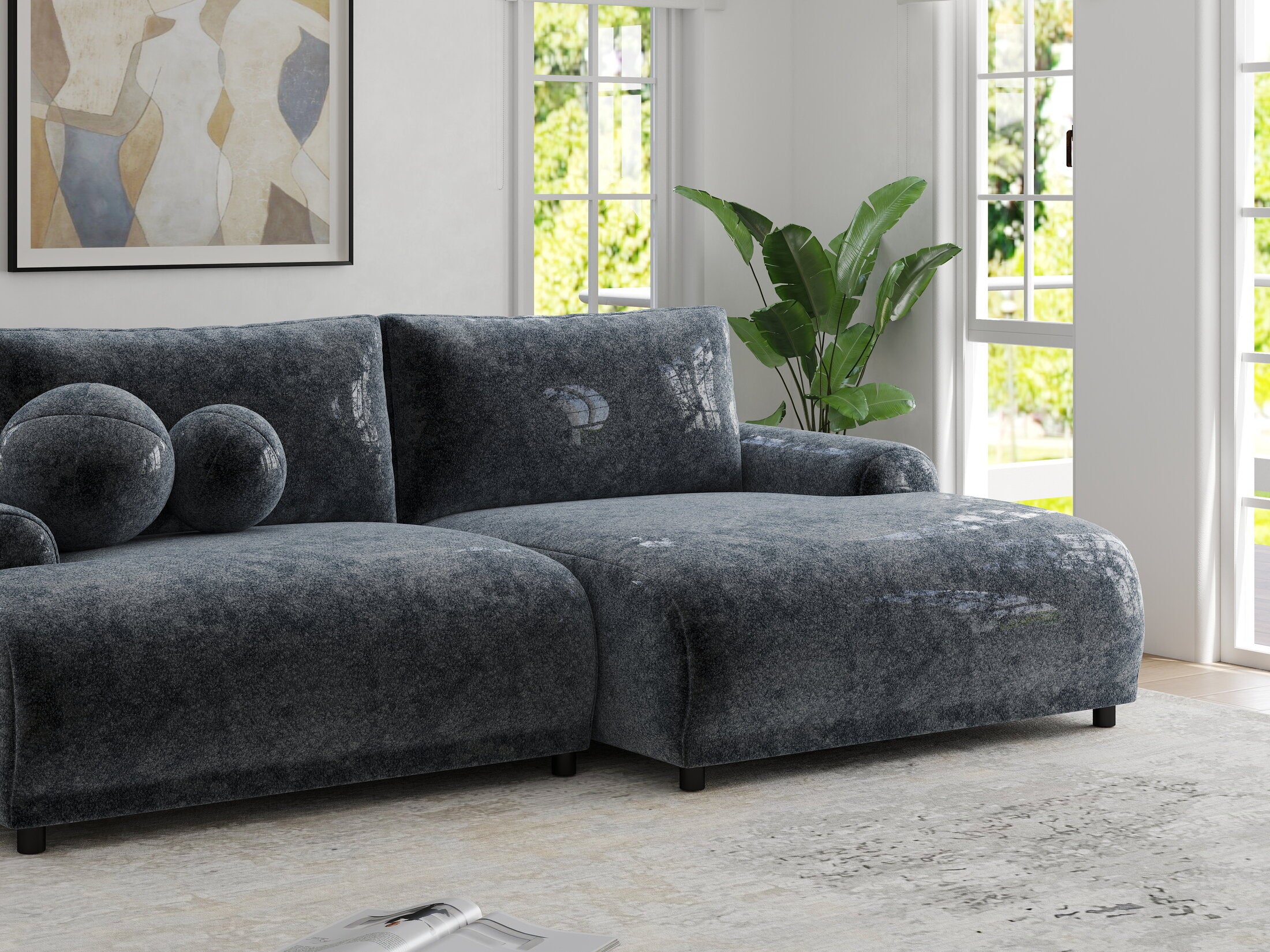 Colțar extensibil dumonde cu ladă de depozitare și șezut confortabil din spumă HR, Carlo Euphoria Gri Grafit 240x145 cm II