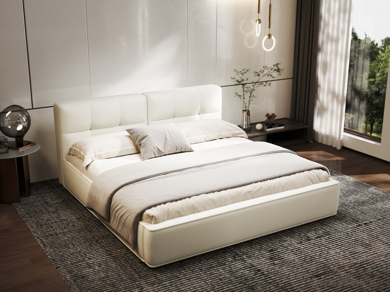 Pat dormitor dumonde, tapitat alb, Madrid 160x200 cm, somiera rabatabila inclusa, spatiu depozitare WLS