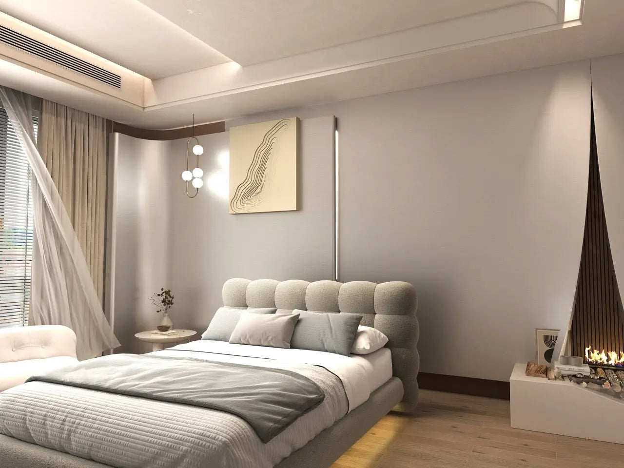 Pat dormitor dumonde, tapitat bej cu LED, "floating bed" Cloud 160x200 cm, somiera inclusa WLS