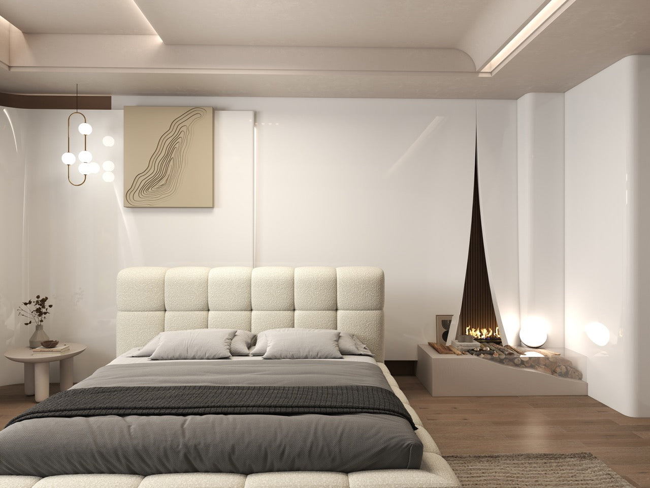 Pat dormitor dumonde, tapitat bej, Lorenzo 160x200 cm, somiera rabatabila inclusa, spatiu depozitare WLS