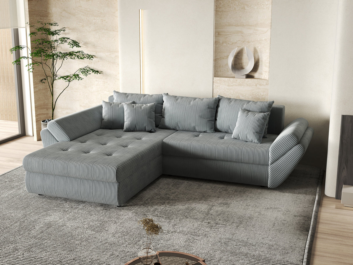 Colțar extensibil dumonde cu ladă de depozitare si sezut confortabil din spuma HR, Loana GREY MInt Zoom 270x185 cm Fabrica