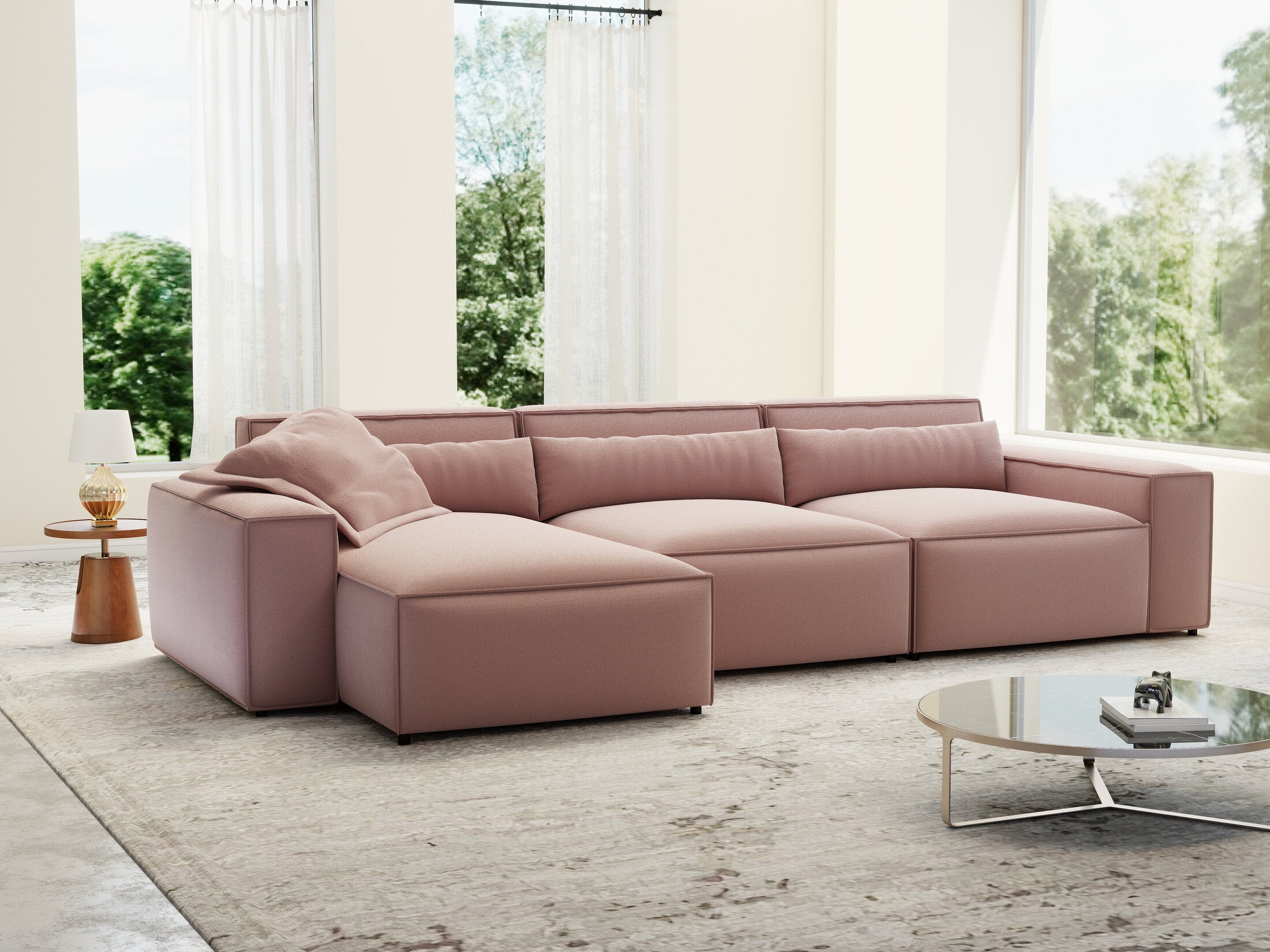 Colțar dumonde cu sezut confortabil din spuma HR, Marvelo XL Royal Roz 366x175 cm