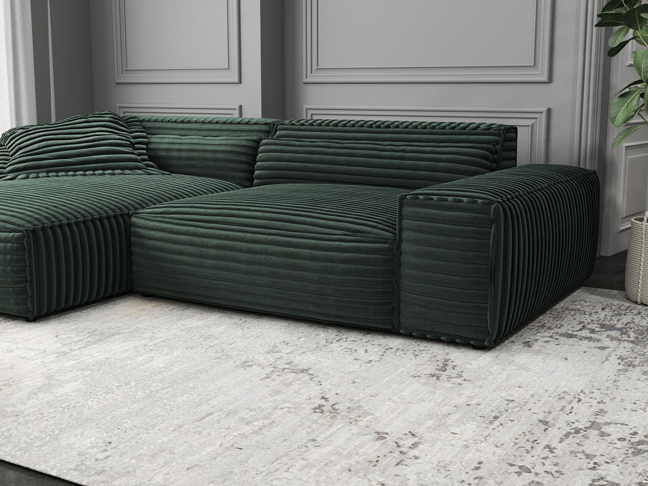 Colțar dumonde cu șezut confortabil din spumă HR, Marvelo Ambience Verde 264x175 cm