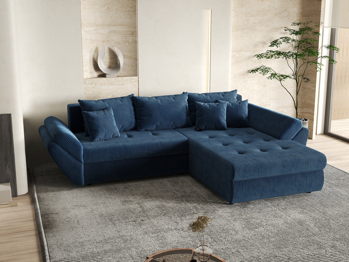 Colțar extensibil dumonde cu ladă de depozitare si sezut confortabil din spuma HR, Loana Bleumarin Zoom II 270x185 cm Fabrica