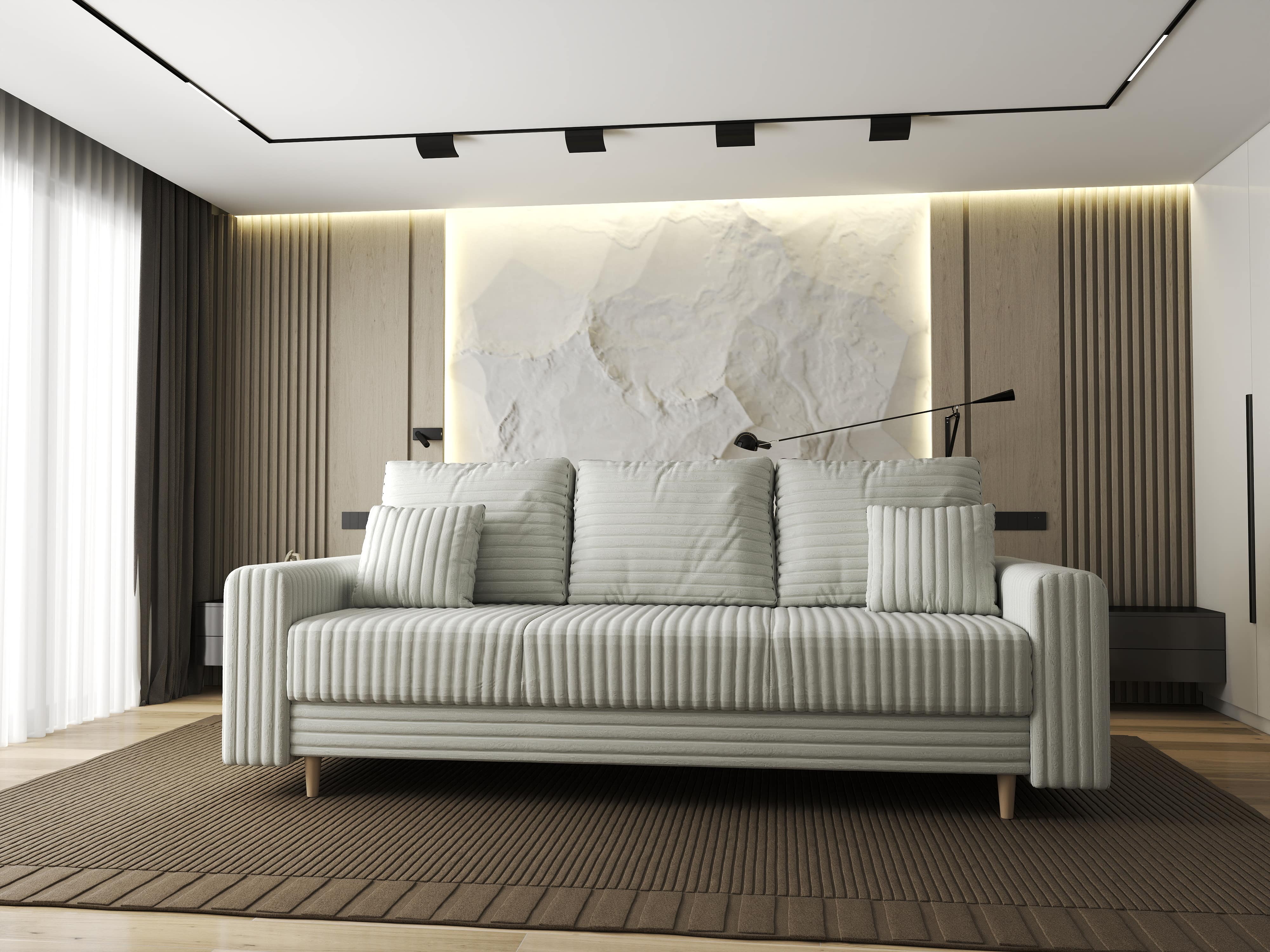 Canapea extensibilă dumonde cu ladă de depozitare si sezut confortabil din spuma HR, Kronos Ambience Ivory 210x100 cm fabrica