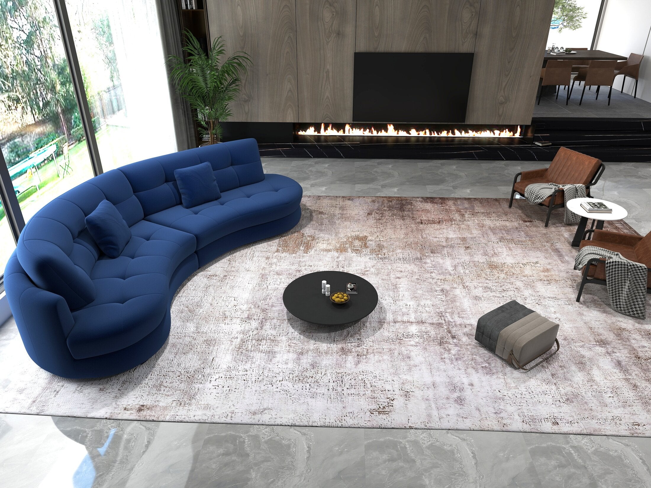 Canapea semirotunda dumonde cu șezut confortabil din spumă HR, Roma  Royal Albastru Navy 300x160 cm