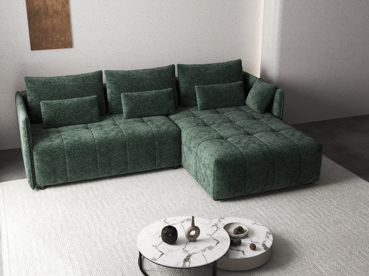 Colțar extensibil dumonde cu ladă de depozitare si sezut confortabil din spuma HR, Malta Euphoria Green 235x185 cm