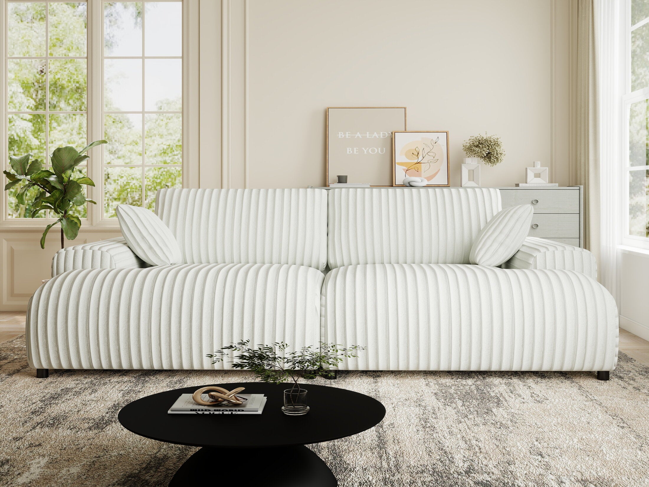 Canapea dumonde cu sezut confortabil din spuma HR, Hudson Ambience Alb 237x144 cm