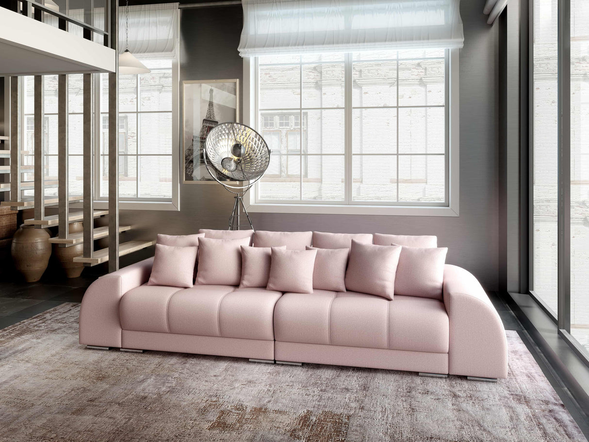 Canapea extensibilă dumonde cu 2 lăzi de depozitare si sezut confortabil din spuma HR, Big Sofa Verona Enjoy Lux Flamingo 310x100 cm Fabrica