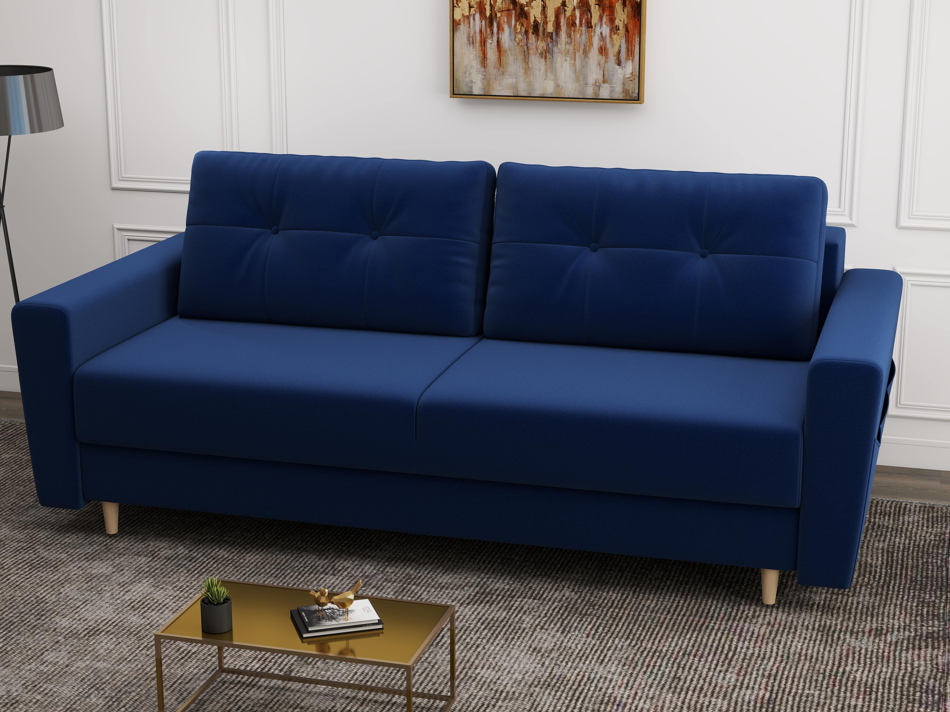 Canapea extensibilă dumonde cu ladă de depozitare si sezut confortabil din spuma HR, Summer Royal Albastru 225x100 cm