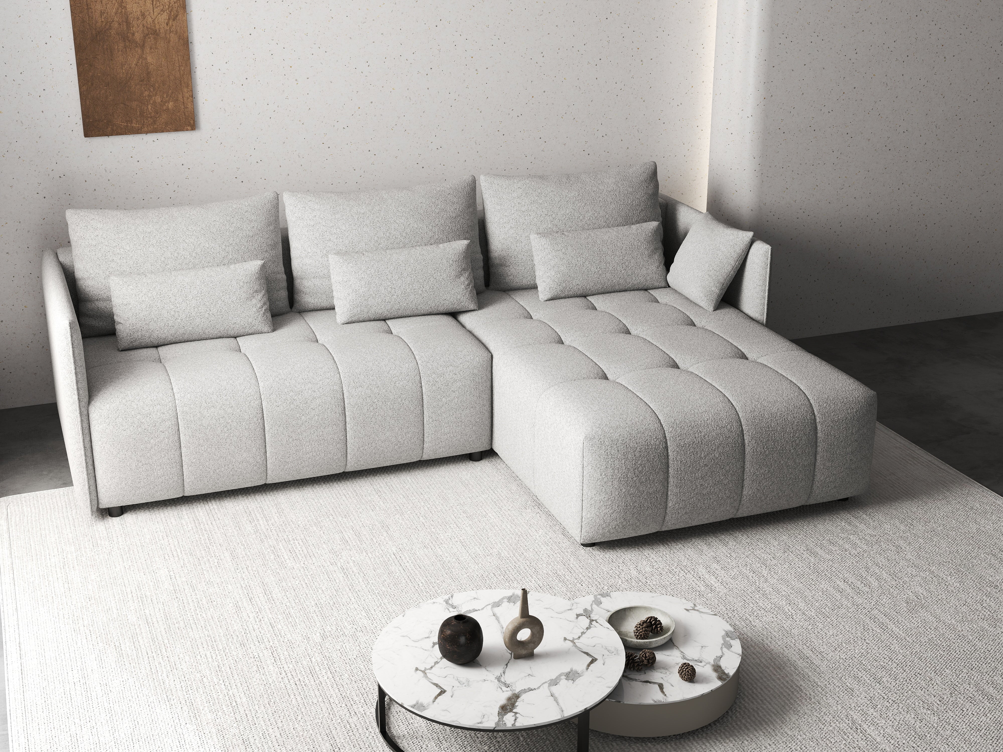 Colțar extensibil dumonde cu ladă de depozitare si sezut confortabil din spuma HR, Malta Euphoria Grey 235x185 cm Fabrica